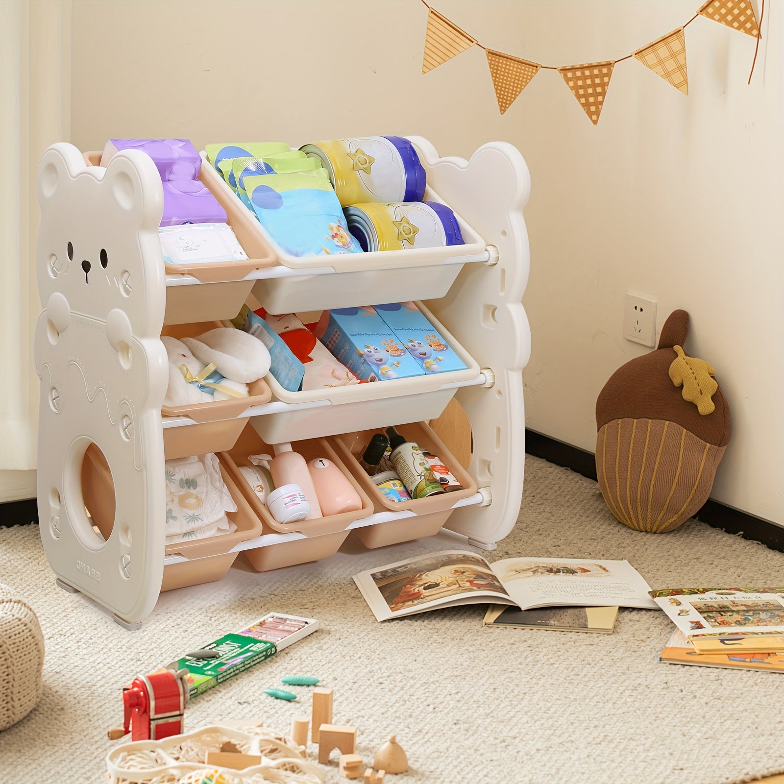 3-Tier Storage Modern Organizer Modern 3-Tier Storage Organizer with Multiple Bins - Stackable Plastic Cabinet for Toys, Books, Clothes - Perfect for Playroom & Bedroom; Kids Christmas Gifts, Stocking Stuffers