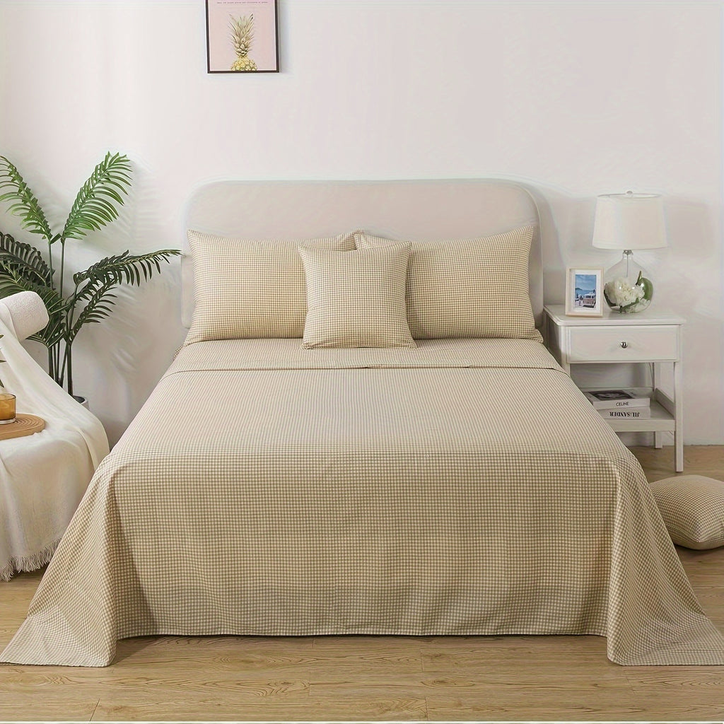 4pcs Soft Breathable Bedding Set - Brown Plaid Deep Pocket Twin\u002FFull\u002FQueen\u002FKing Size Sheets with 2 Pillowcases, 40 Thread Count, All-Season Comfort, Machine Washable