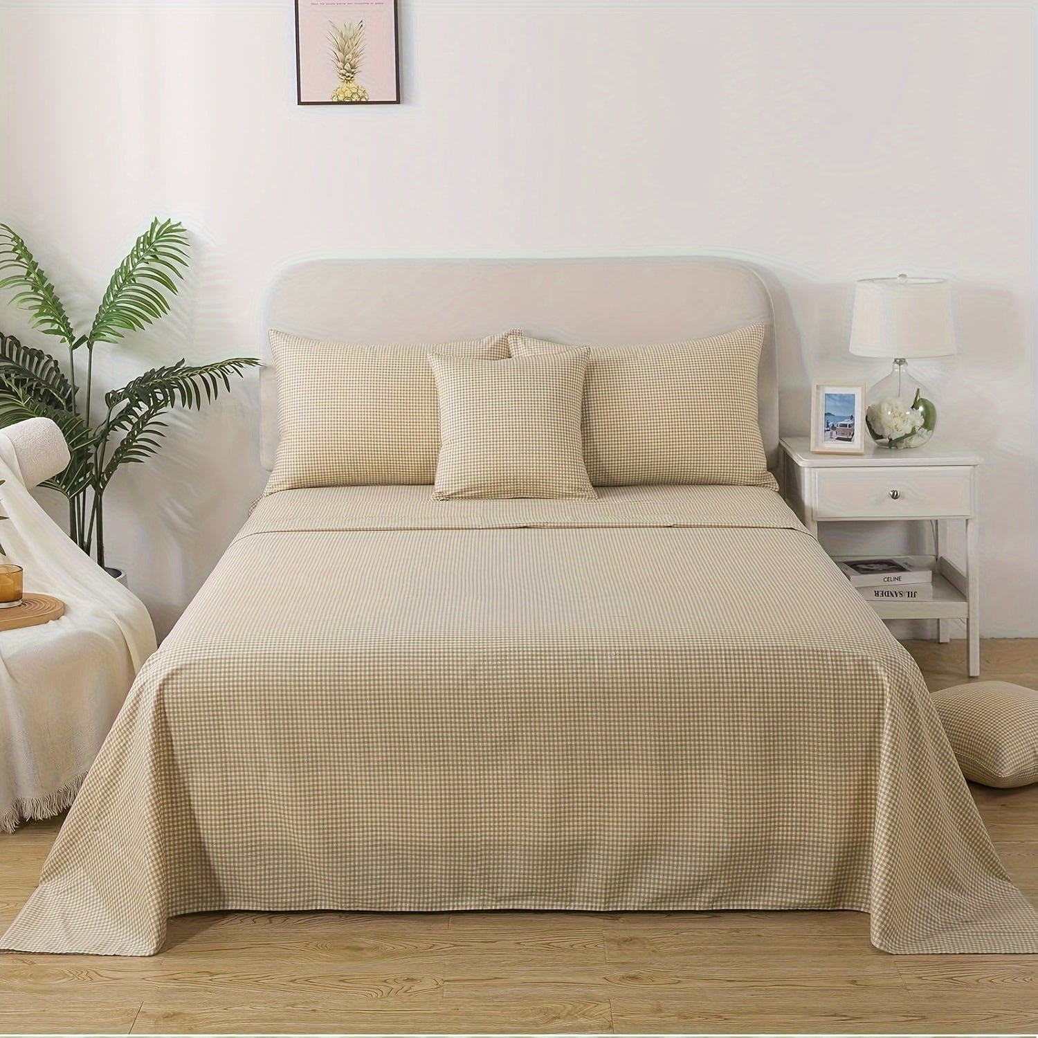 4pcs Soft Breathable Bedding Set - Brown Plaid Deep Pocket Twin\u002FFull\u002FQueen\u002FKing Size Sheets with 2 Pillowcases, 40 Thread Count, All-Season Comfort, Machine Washable