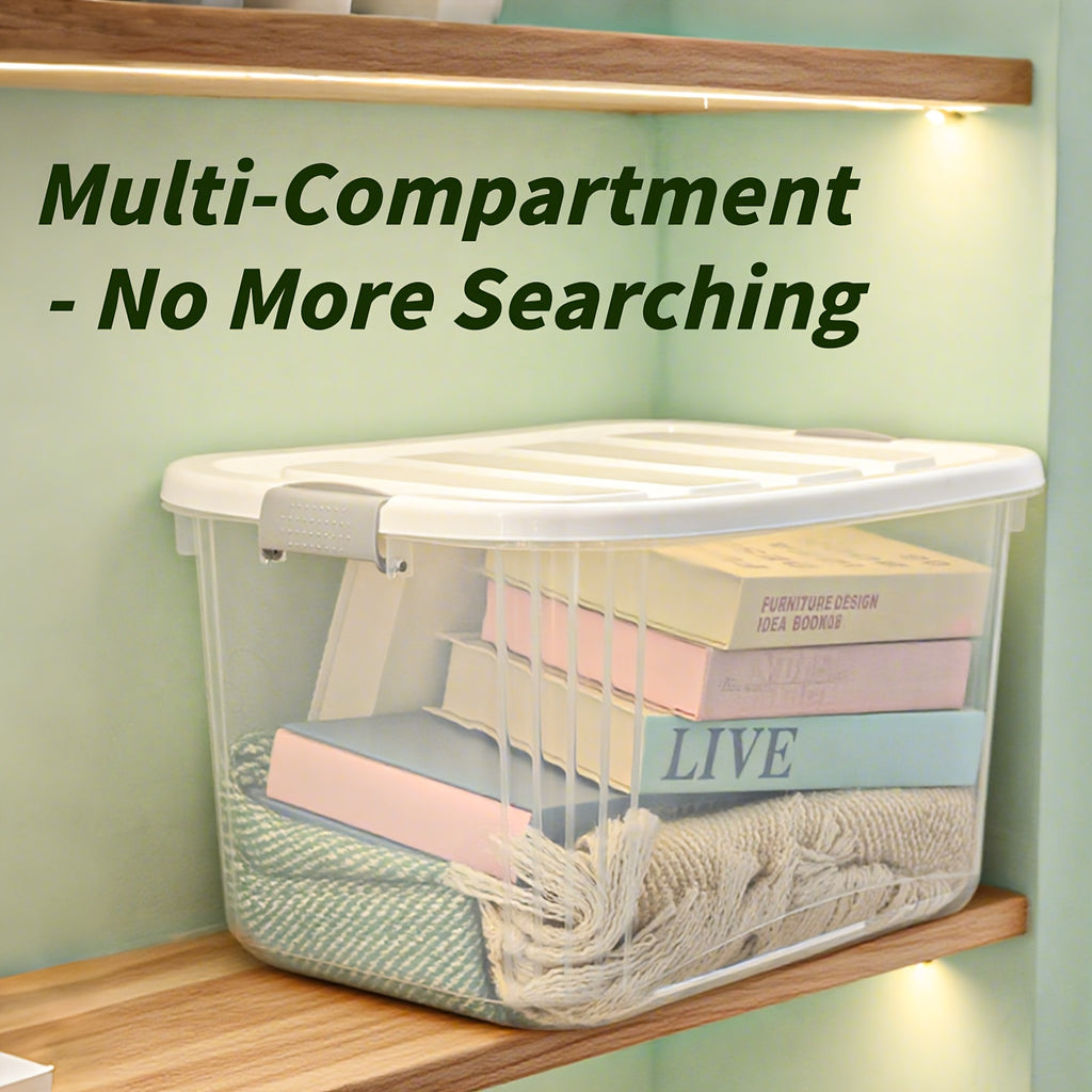 4-Pack Stackable Durable Plastic Storage Boxes | Durable Storage Boxes Clear, High-quality Storage Boxes with Handles and Flaps for Kitchen, Pantry, Bathroom, and Office Organization - Modern, Space-saving Design Storage Containers