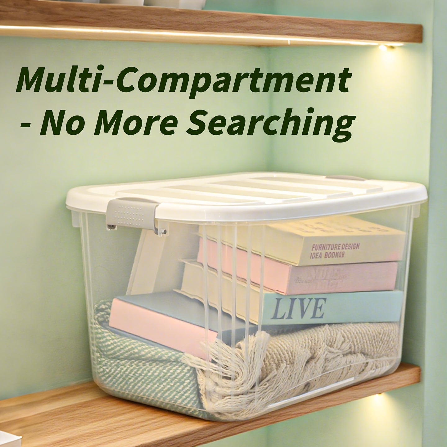 4-Pack Stackable Durable Plastic Storage Boxes | Durable Storage Boxes Clear, High-quality Storage Boxes with Handles and Flaps for Kitchen, Pantry, Bathroom, and Office Organization - Modern, Space-saving Design Storage Containers