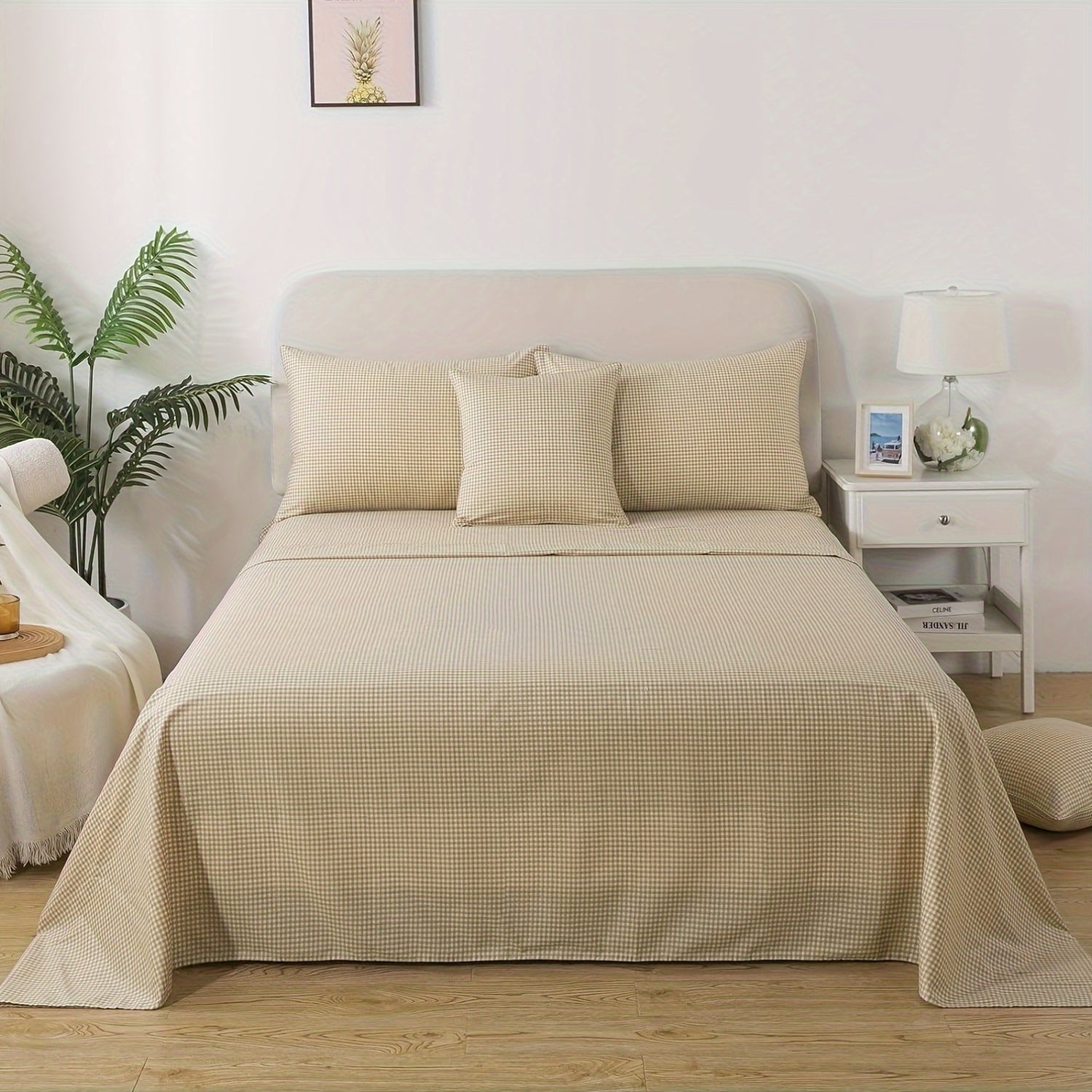 4pcs Soft Breathable Bedding Set - Brown Plaid Deep Pocket Twin\u002FFull\u002FQueen\u002FKing Size Sheets with 2 Pillowcases, 40 Thread Count, All-Season Comfort, Machine Washable