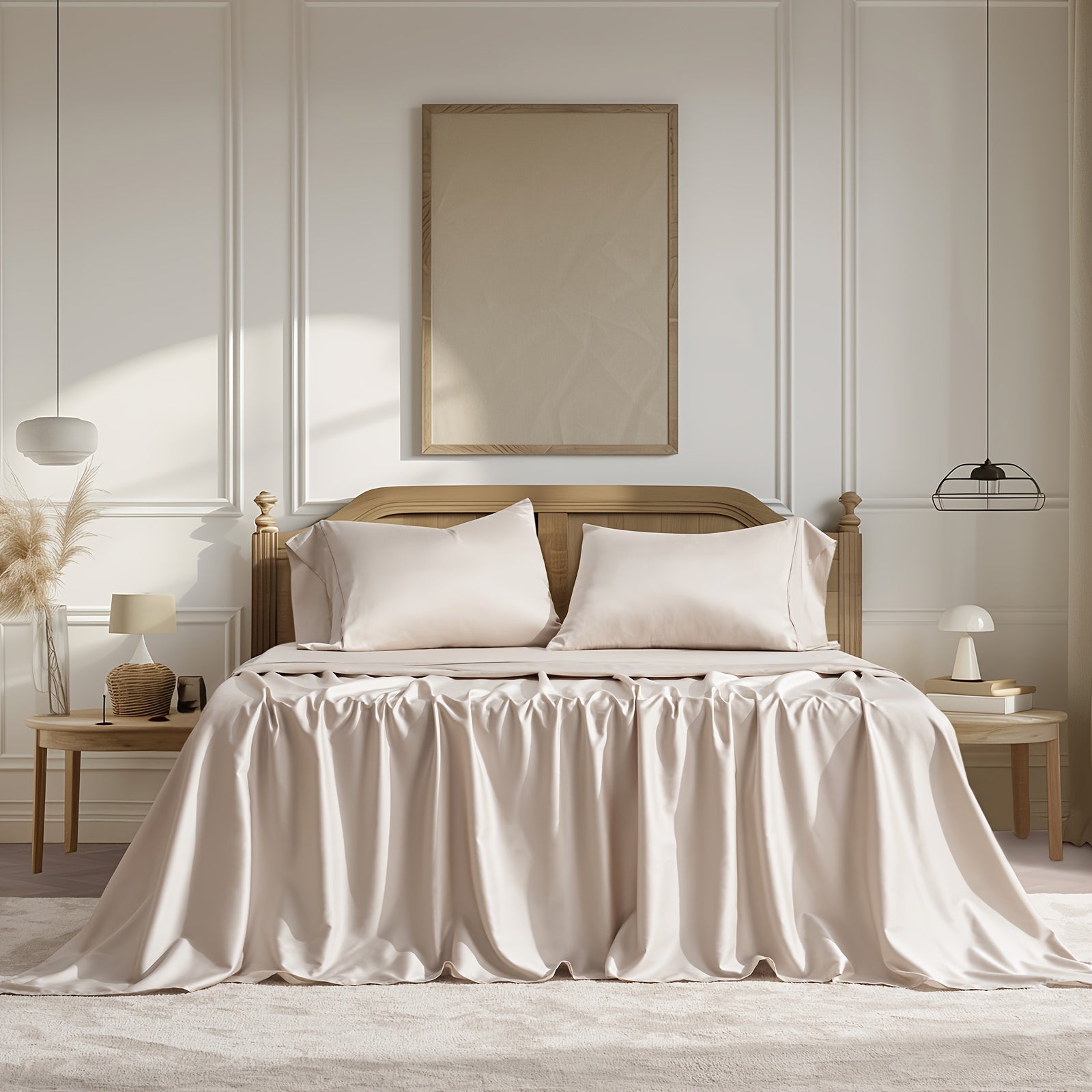 EVERGRACE Cotton Tencel Queen King Size Cooling Sheet Set for Hot Sleepers, 4pcs Silky Luxurious Soft Eucalyptus Lyocell Bedding Set, 1 Flat Sheet, 1 Deep Pocket Fitted Sheet, 2 Shams