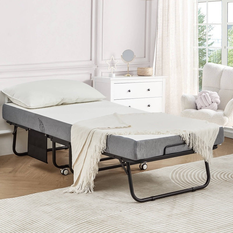Folding Bed with a Metal Frame, Portable Guest Bed Featuring a 5-Inch Memory Foam Mattress, Designed to Save Space