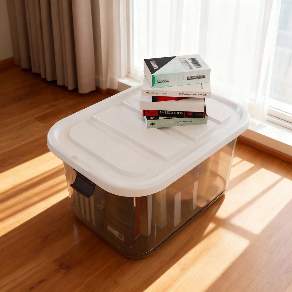 Stackable Storage Containers, 6\u002F4 Pack Clear Plastic Storage Boxes with Locking Buckles for Home Office Closet Organization, Heavy Duty And Space Saving Boxes, Multi-Purpose Locking Design, Closet Garage Kitchen Bathroom, Closet Storage System