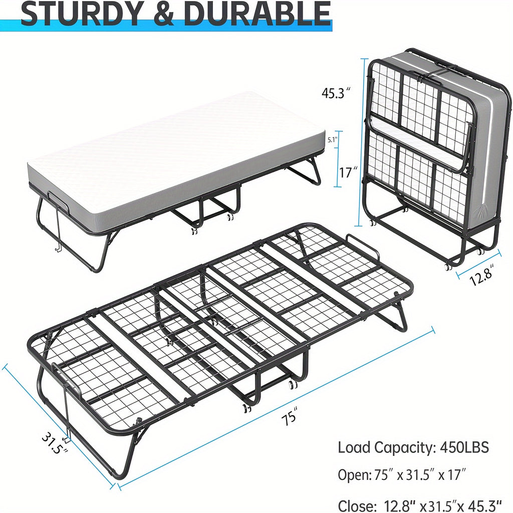 Folding Bed with Mattress, 75\