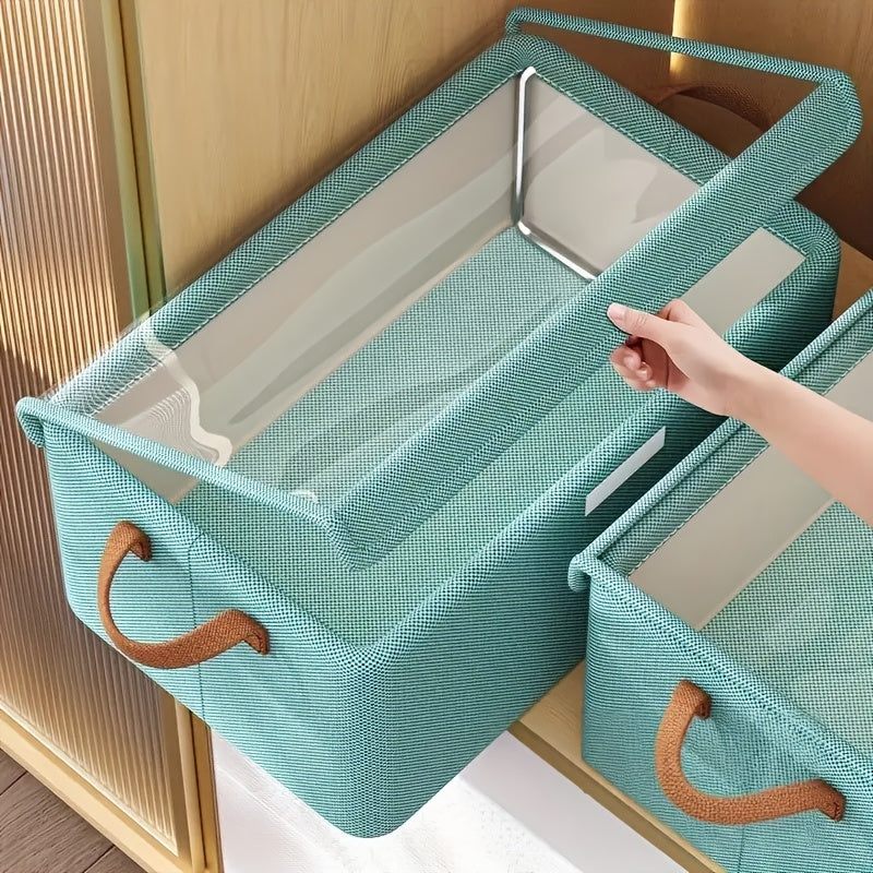 4\u002F 6pcs Clothes Organizer Box With Handles, Foldable Wardrobe Storage Box With Steel Frame, Stackable Sundries Storage Box With Bottom Plate, Storage Box With Transparent Visual Lid - 18.5*11.02*7.87inch