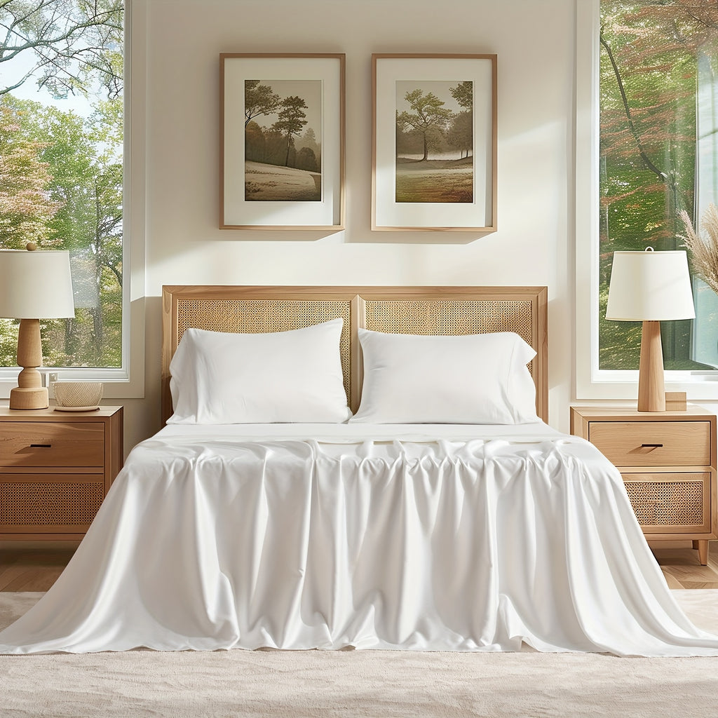 EVERGRACE Cotton Tencel Queen King Size Cooling Sheet Set for Hot Sleepers, 4pcs Silky Luxurious Soft Eucalyptus Lyocell Bedding Set, 1 Flat Sheet, 1 Deep Pocket Fitted Sheet, 2 Shams