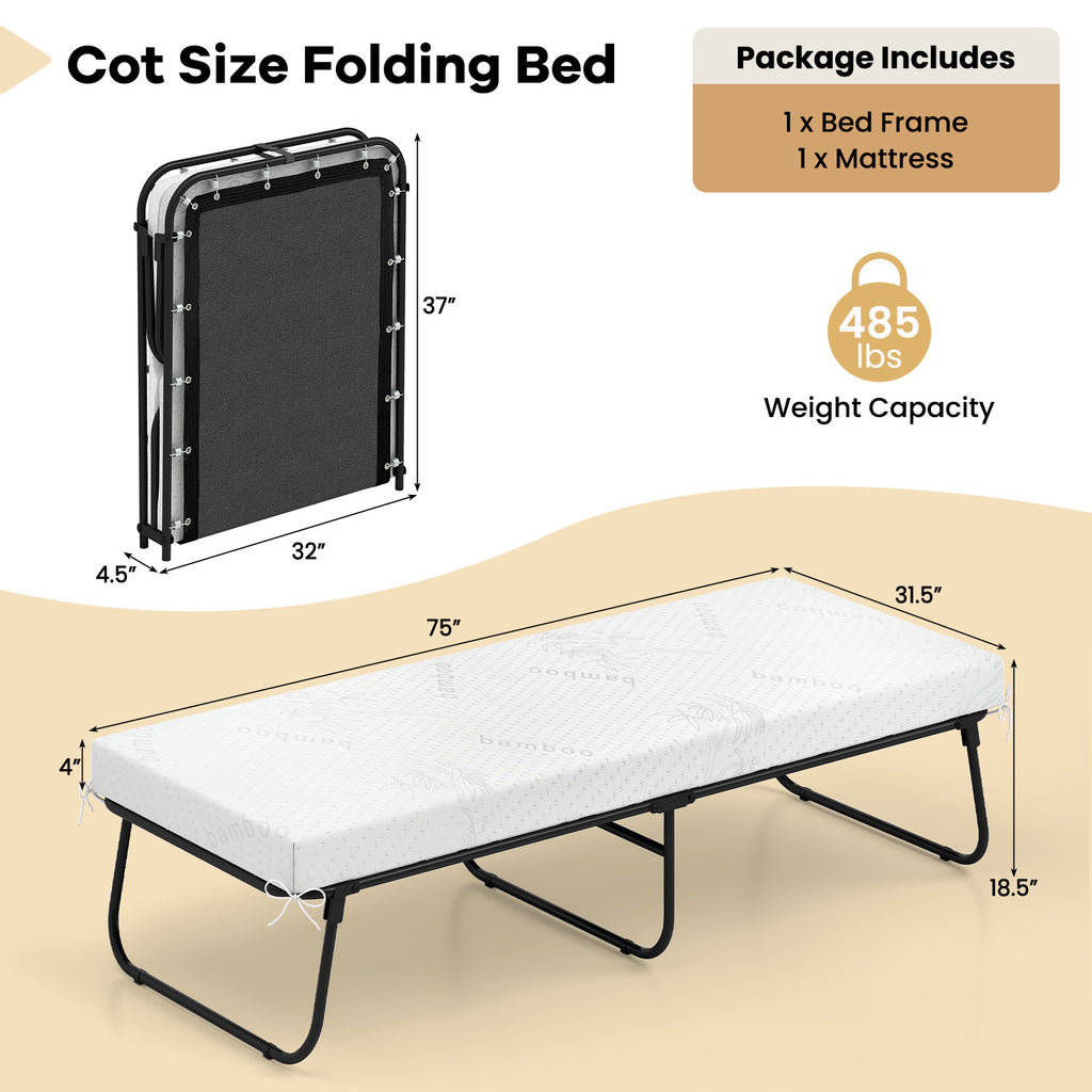 Folding Guest Bed for Adults, Portable Cot Size Bed with Breathable Fabric & 4\