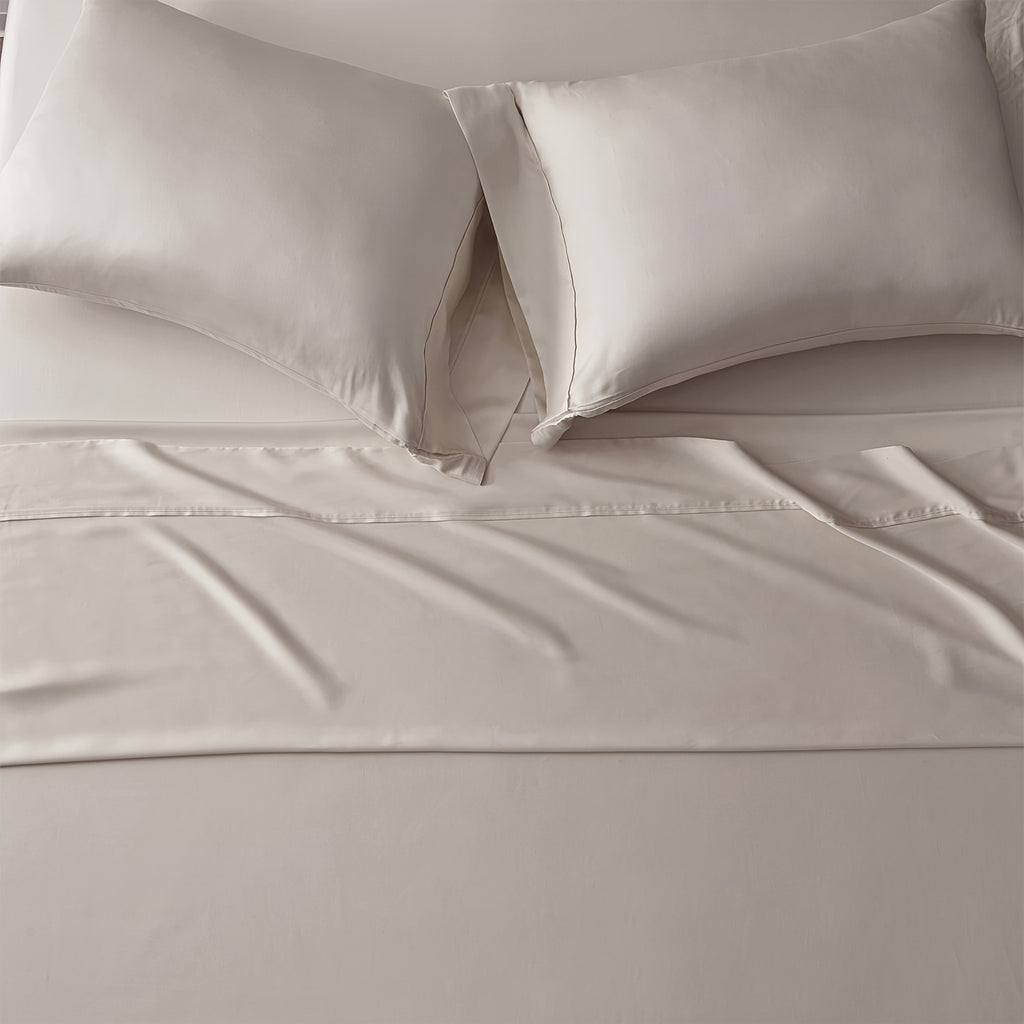 EVERGRACE Cotton Tencel Queen King Size Cooling Sheet Set for Hot Sleepers, 4pcs Silky Luxurious Soft Eucalyptus Lyocell Bedding Set, 1 Flat Sheet, 1 Deep Pocket Fitted Sheet, 2 Shams