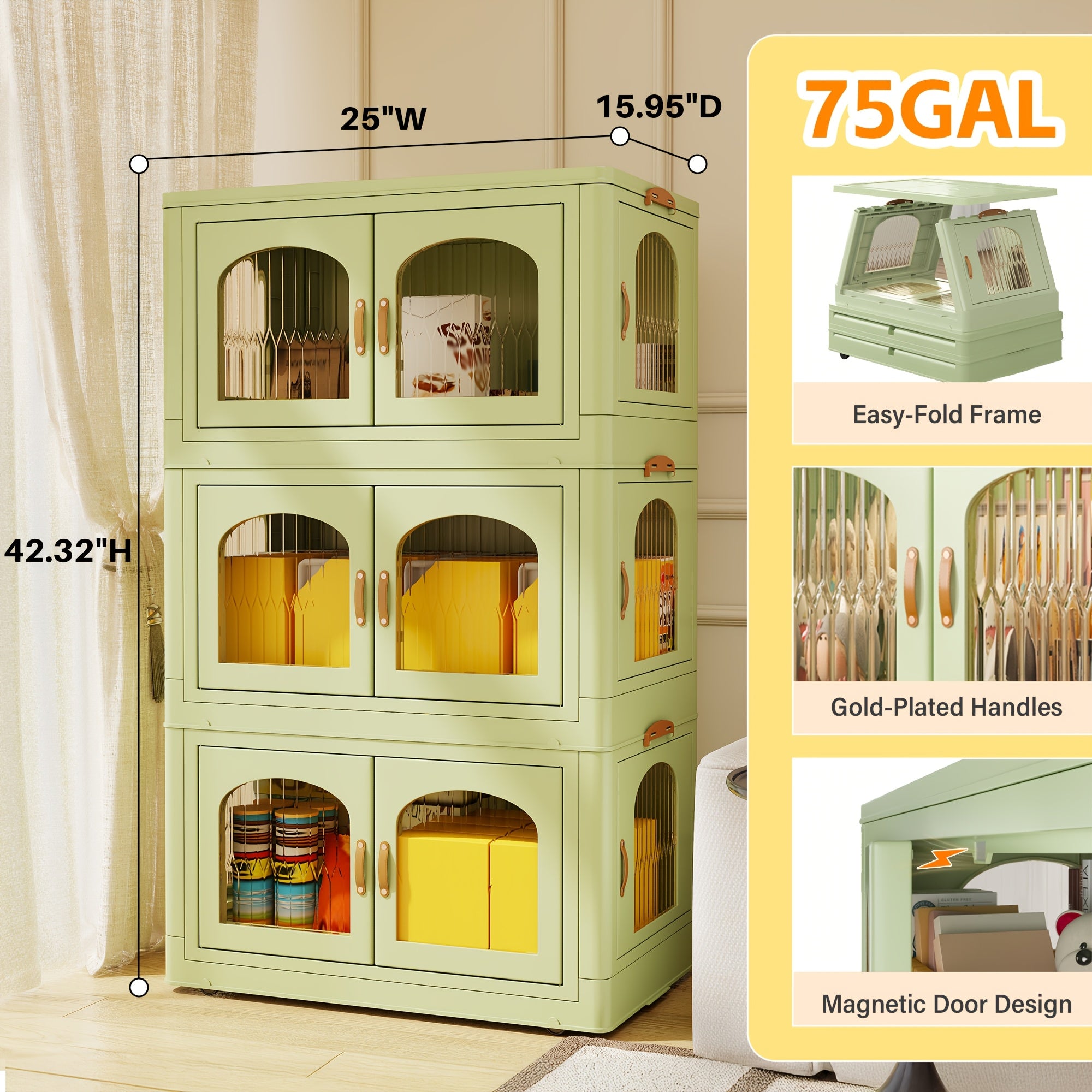 75GAL Plastic Storage Bins With Lids And Magnetic Doors, Storage Containers With Lids And Wheels, Closet Organizers And Storage, Storage Cabinet, For Bedroom, Living Room, Kitchen Organization, Wardrobe Storage And Storage, Organization Supplies