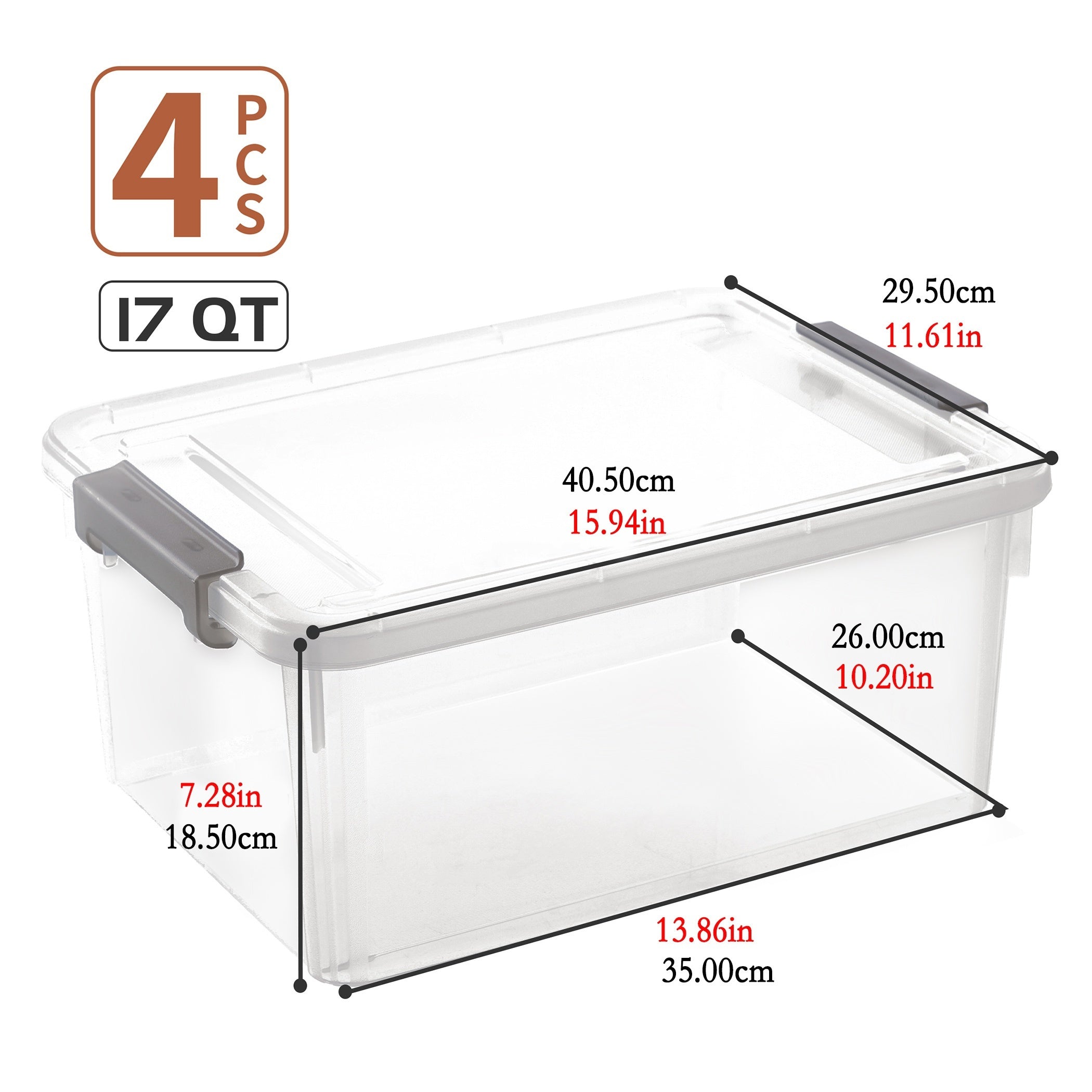 Citylife 17 Quart Plastic Storage Bins with Latching Lids 4 Packs Stackable Storage Containers for Organizing Large Clear Storage Box for Garage Closet Kitchen
