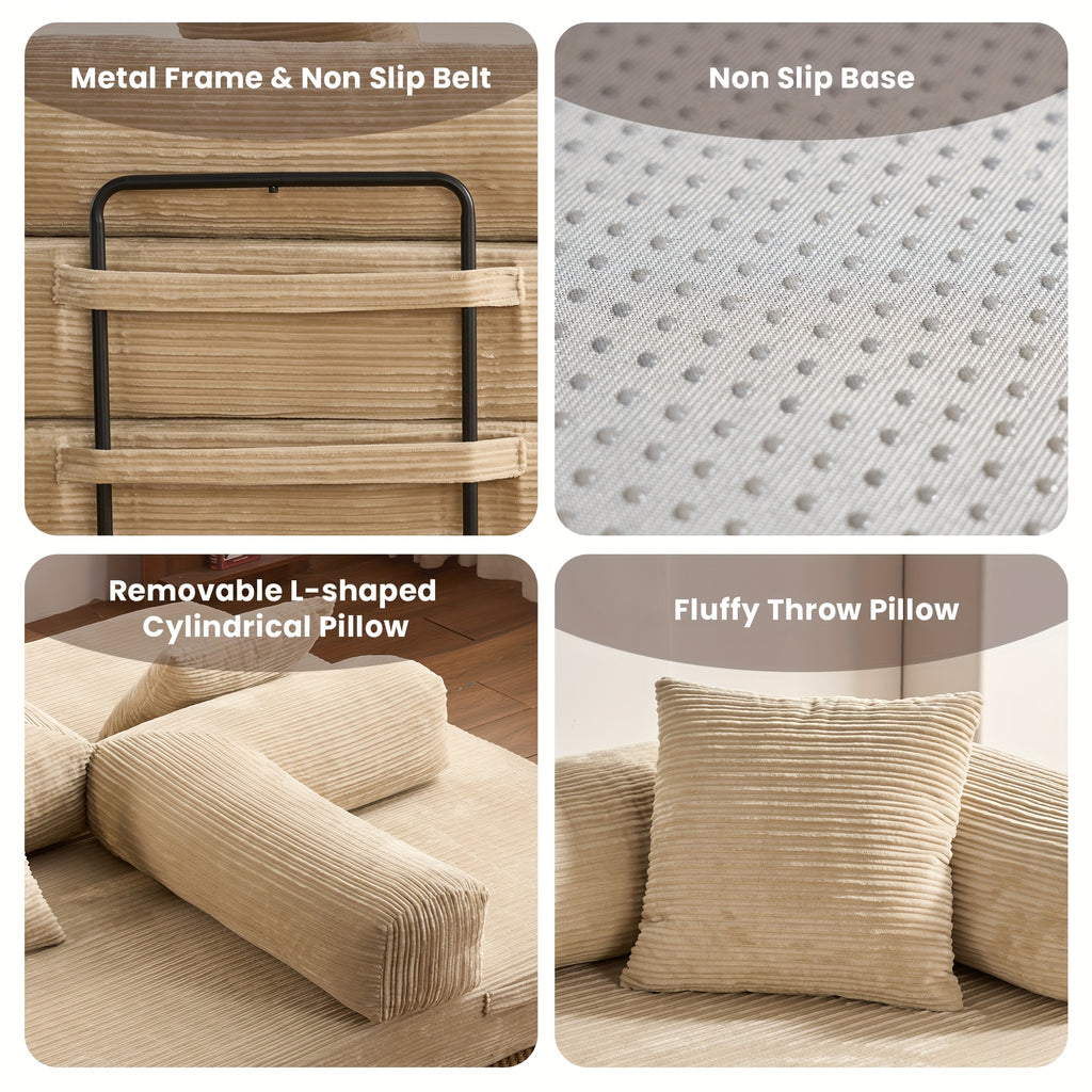 Folding Sofa Bed, Modern Floor Sofa with 2 Pillows, Convertible Corduroy Fabric Foam-Filled Sleeper Sofa Bed, 15\
