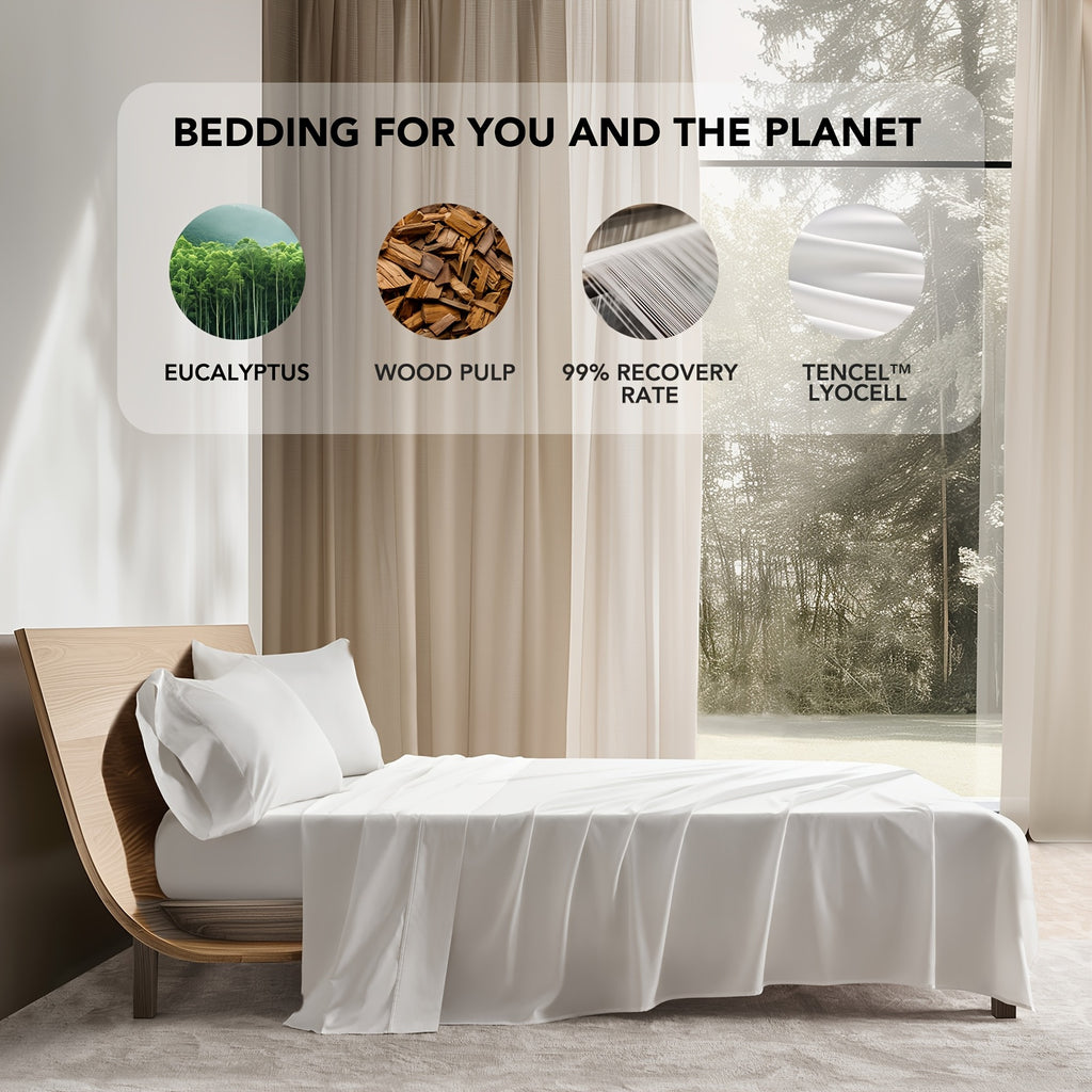 EVERGRACE Cotton Tencel Queen King Size Cooling Sheet Set for Hot Sleepers, 4pcs Silky Luxurious Soft Eucalyptus Lyocell Bedding Set, 1 Flat Sheet, 1 Deep Pocket Fitted Sheet, 2 Shams