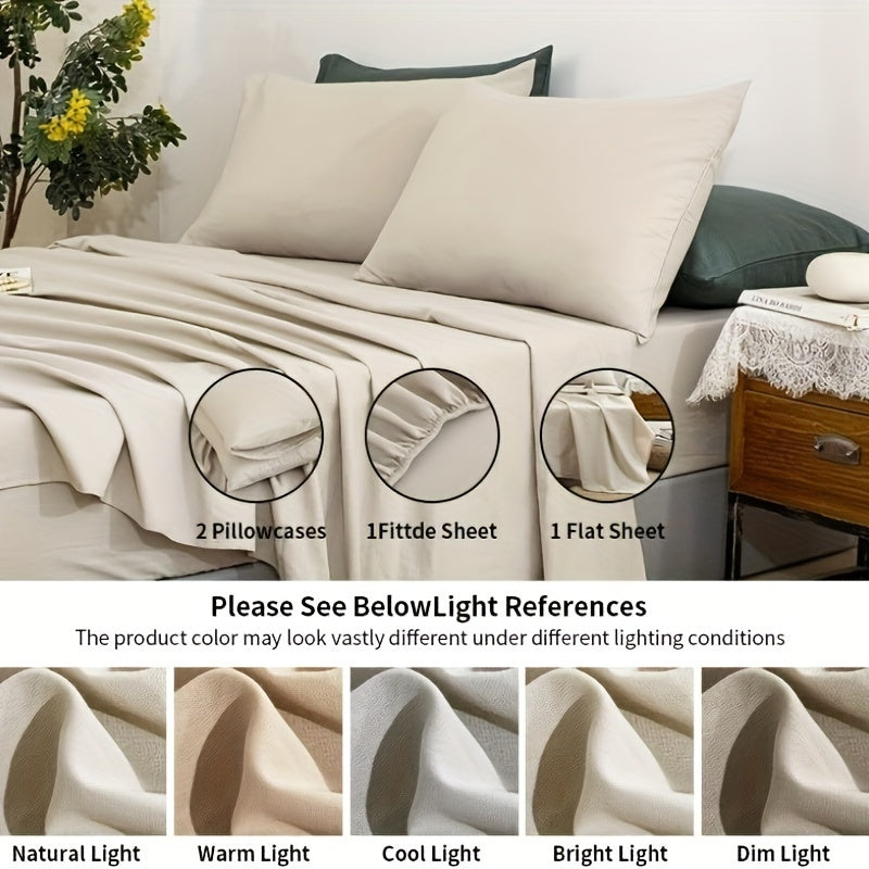 Natural Linen 100% Linen Sheets, 4pcs Linen Sheets Set, Soft Durable Deep Pocket Fitted Sheet & Flat Sheet & 2 Pillowcases (Queen Size\u002F King Size\u002F California King Size)
