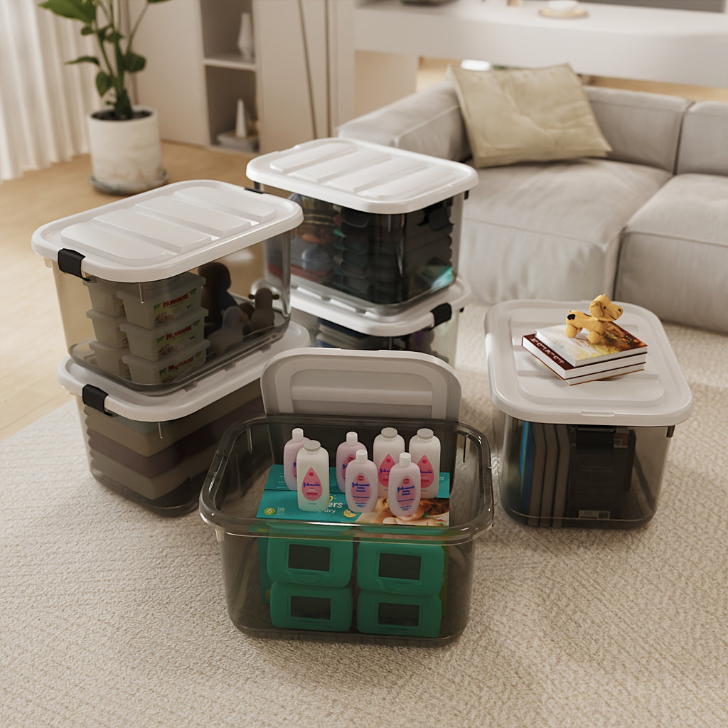 Stackable Storage Containers, 6\u002F4 Pack Clear Plastic Storage Boxes with Locking Buckles for Home Office Closet Organization, Heavy Duty And Space Saving Boxes, Multi-Purpose Locking Design, Closet Garage Kitchen Bathroom, Closet Storage System