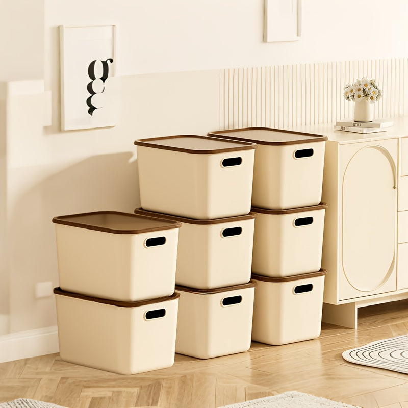 4pcs\u002F8pcs 17-Quart 8.5*10*13.8inch Waterproof Dustproof Modern Stackable Storage Bins with Lids, Handles, Rectangular Flip-Top Plastic Baskets for Shelf Organization, Multi-Purpose Crafts, Snacks, Desk and Dorm Storage, Home Storage