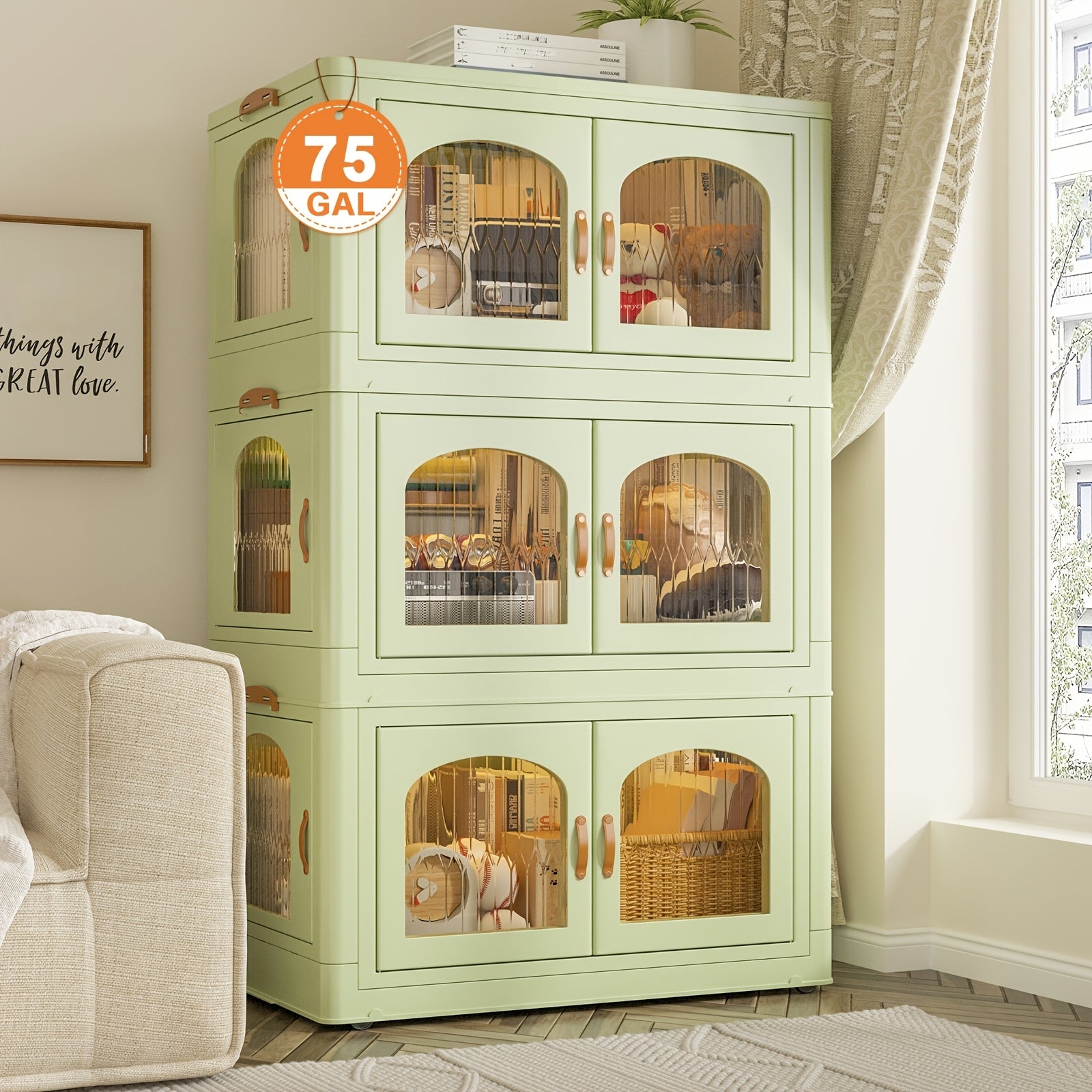 75GAL Plastic Storage Bins With Lids And Magnetic Doors, Storage Containers With Lids And Wheels, Closet Organizers And Storage, Storage Cabinet, For Bedroom, Living Room, Kitchen Organization, Wardrobe Storage And Storage, Organization Supplies