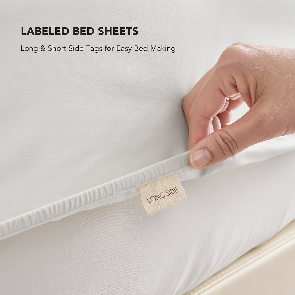 EVERGRACE Cotton Tencel Queen King Size Cooling Sheet Set for Hot Sleepers, 4pcs Silky Luxurious Soft Eucalyptus Lyocell Bedding Set, 1 Flat Sheet, 1 Deep Pocket Fitted Sheet, 2 Shams