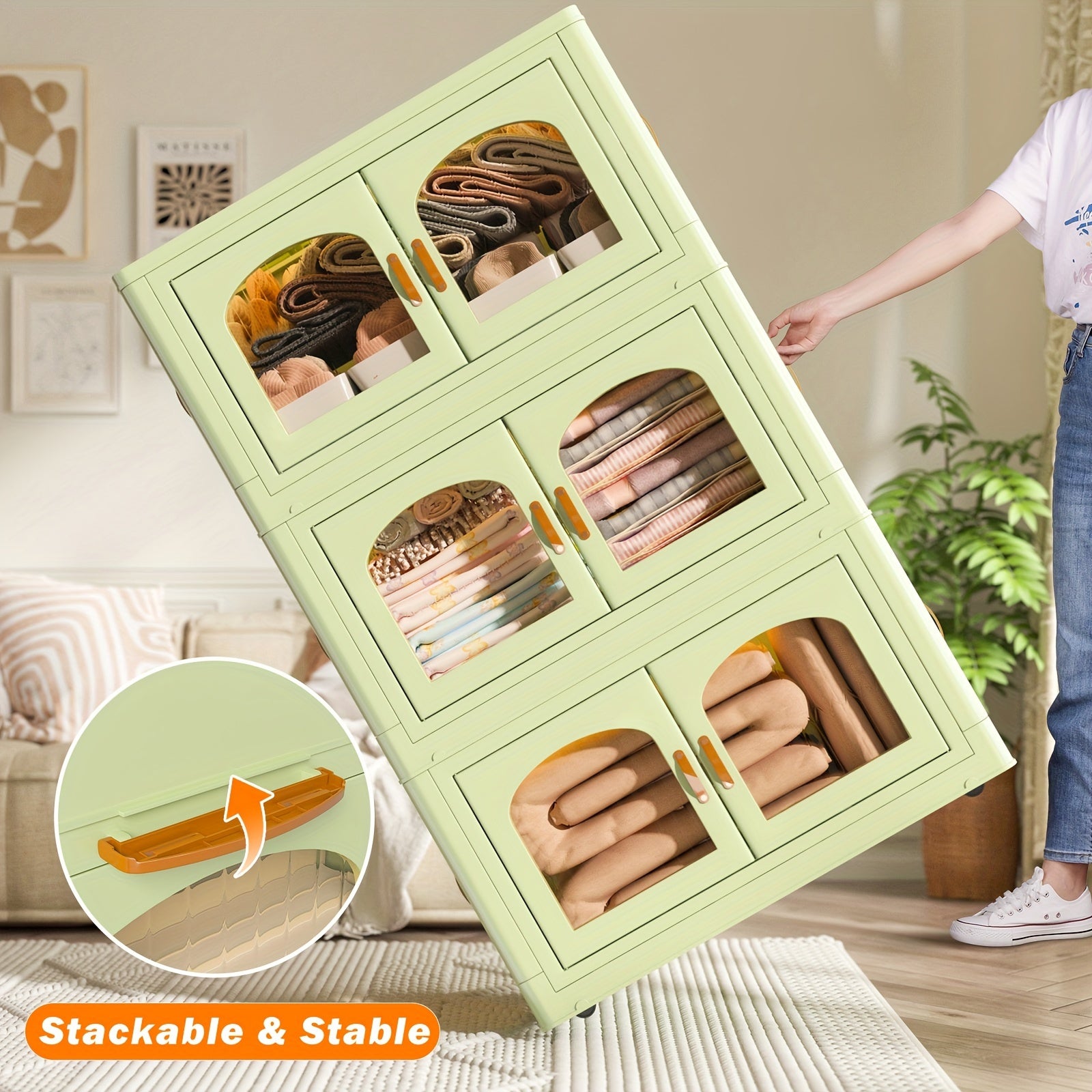 75GAL Plastic Storage Bins With Lids And Magnetic Doors, Storage Containers With Lids And Wheels, Closet Organizers And Storage, Storage Cabinet, For Bedroom, Living Room, Kitchen Organization, Wardrobe Storage And Storage, Organization Supplies