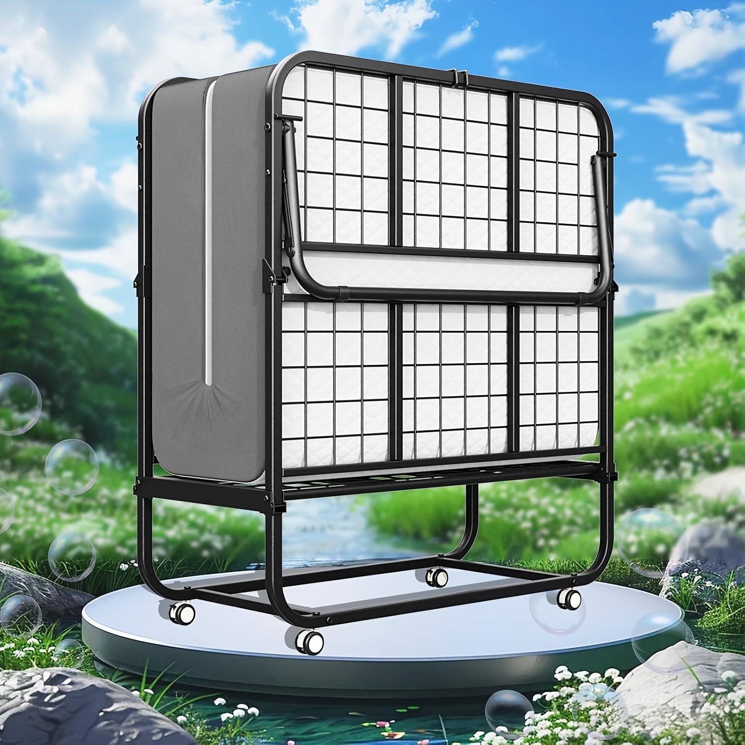 Folding Bed with Mattress, 75\