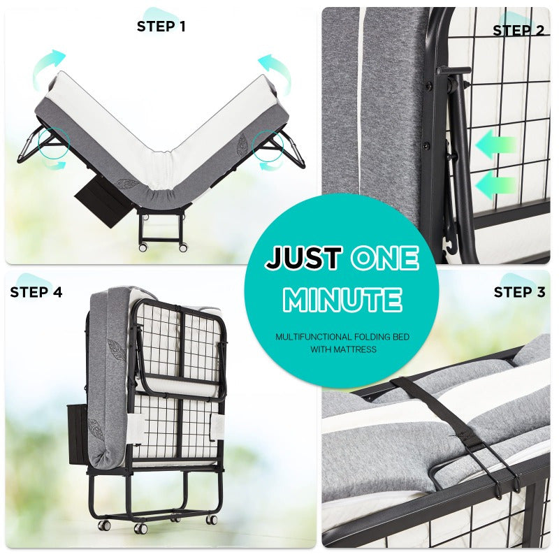 Folding Bed with a Metal Frame, Portable Guest Bed Featuring a 5-Inch Memory Foam Mattress, Designed to Save Space