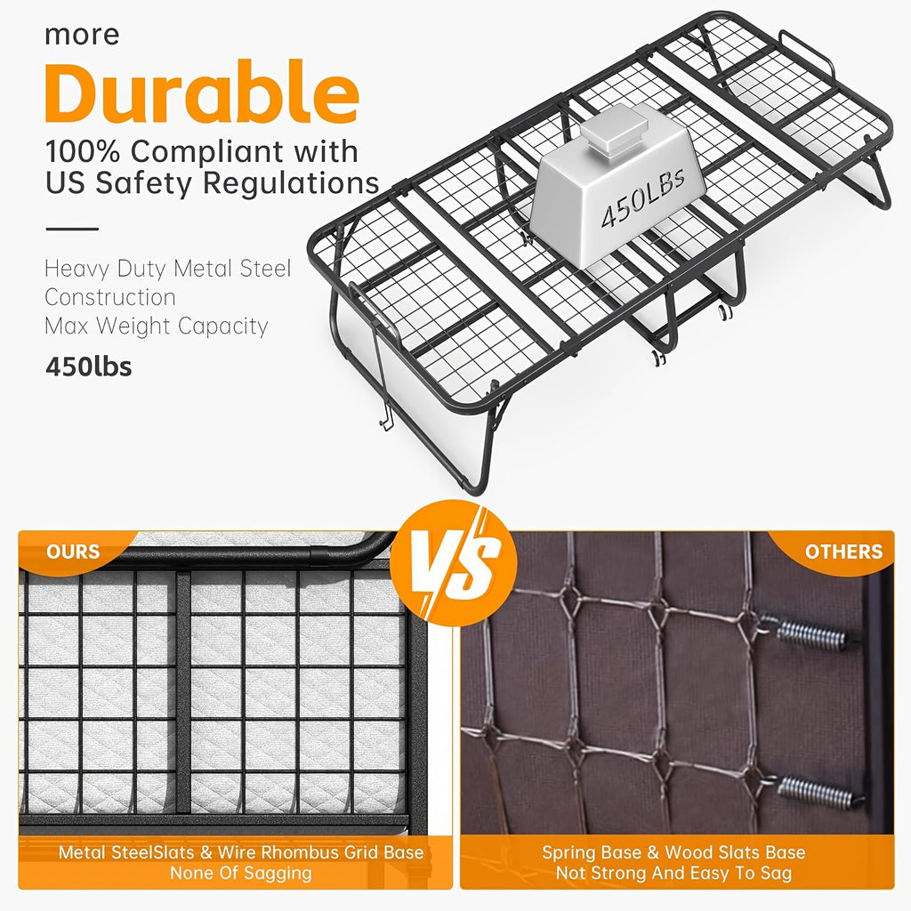 Compact & Durable 4-Section Folding Bed with Grey Fabric Cover - Sturdy Metal Frame, 75\