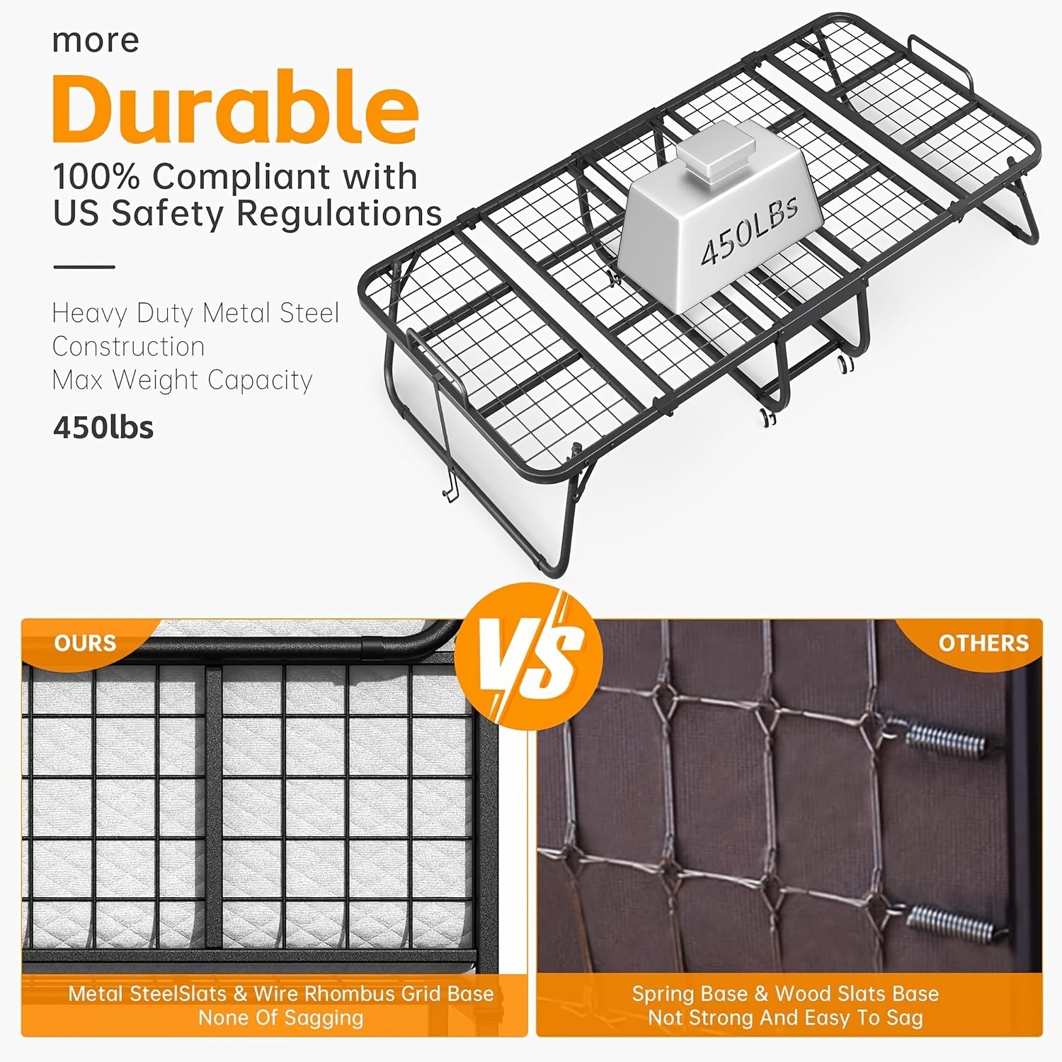 Compact & Durable 4-Section Folding Bed with Grey Fabric Cover - Sturdy Metal Frame, 75\