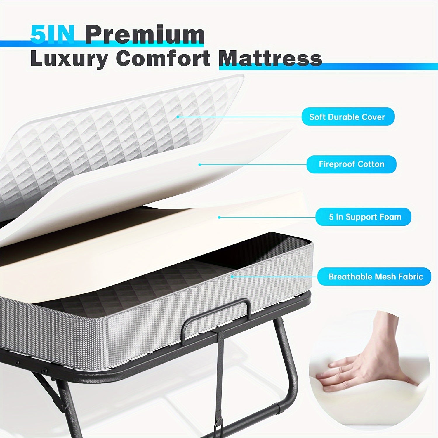 Folding Bed with Mattress, 75\