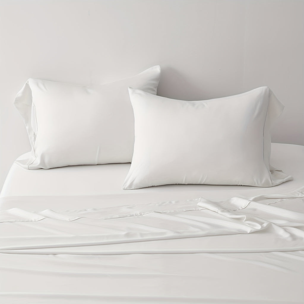 EVERGRACE Cotton Tencel Queen King Size Cooling Sheet Set for Hot Sleepers, 4pcs Silky Luxurious Soft Eucalyptus Lyocell Bedding Set, 1 Flat Sheet, 1 Deep Pocket Fitted Sheet, 2 Shams