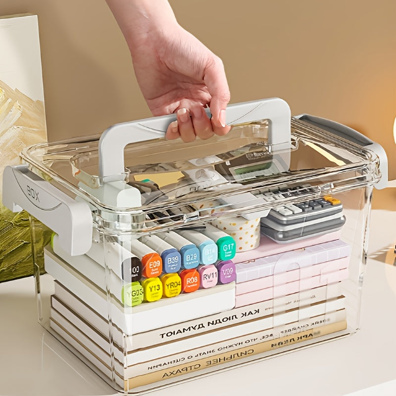 Multi-layer Large-capacity Transparent Waterproof Plastic Storage Box With Handle- Office File Storage Organizer- Portable Medicine Storage Box- Suitable For Office, Home, Travel & Outdoor Use