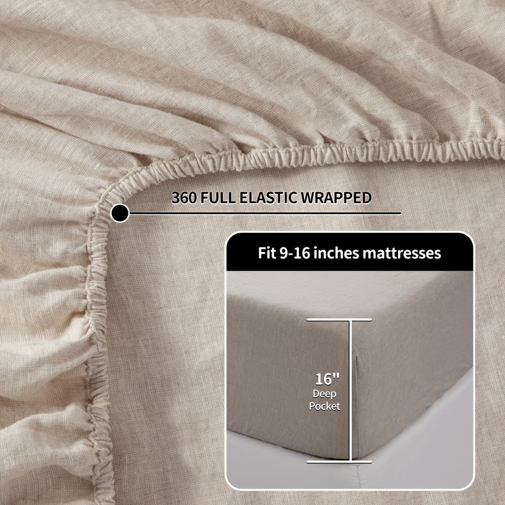 4pcs Premium Linen Sheets, Linen- Blend, Breathable And Durable Queen Size Bed Sheets, Tear-Resistant, Machine Washable, 16\
