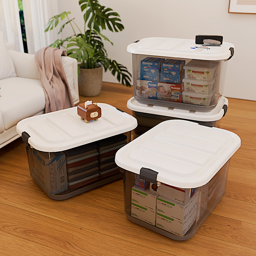 Stackable Storage Containers, 6\u002F4 Pack Clear Plastic Storage Boxes with Locking Buckles for Home Office Closet Organization, Heavy Duty And Space Saving Boxes, Multi-Purpose Locking Design, Closet Garage Kitchen Bathroom, Closet Storage System