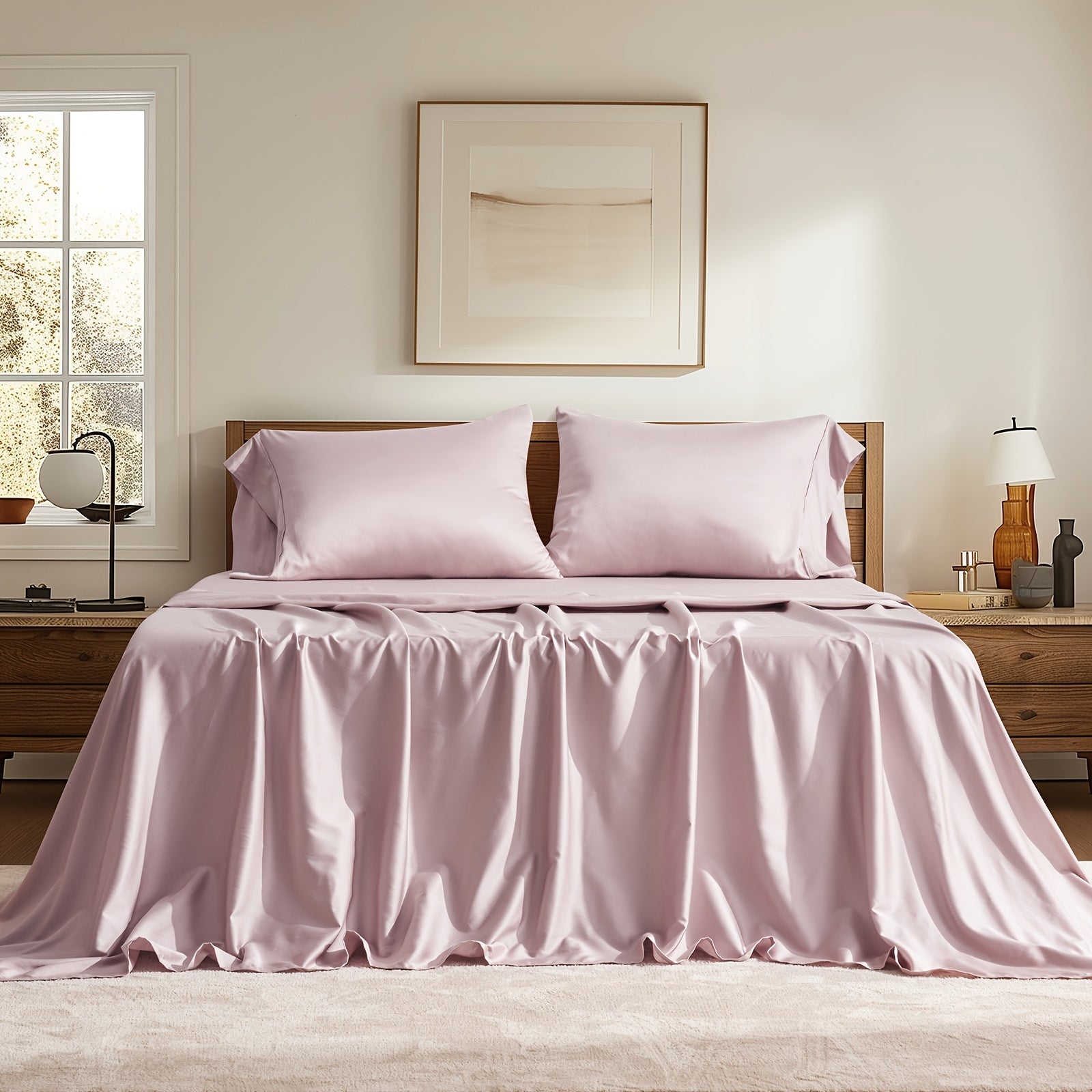 EVERGRACE Cotton Tencel Queen King Size Cooling Sheet Set for Hot Sleepers, 4pcs Silky Luxurious Soft Eucalyptus Lyocell Bedding Set, 1 Flat Sheet, 1 Deep Pocket Fitted Sheet, 2 Shams