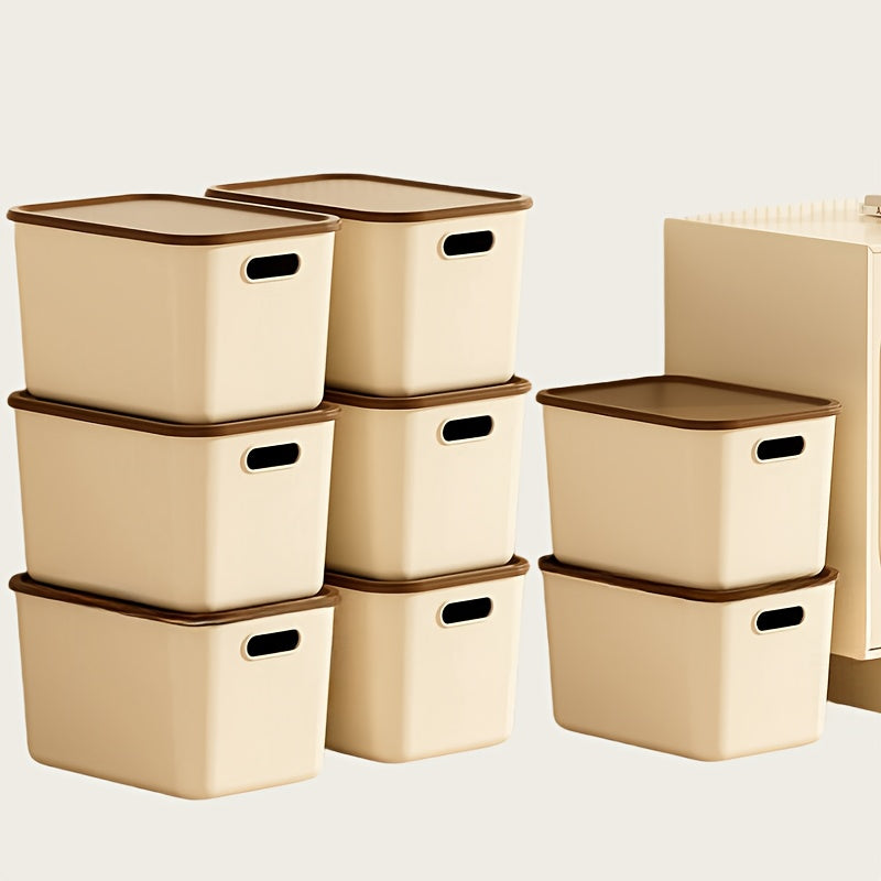 4pcs\u002F8pcs 17-Quart 8.5*10*13.8inch Waterproof Dustproof Modern Stackable Storage Bins with Lids, Handles, Rectangular Flip-Top Plastic Baskets for Shelf Organization, Multi-Purpose Crafts, Snacks, Desk and Dorm Storage, Home Storage