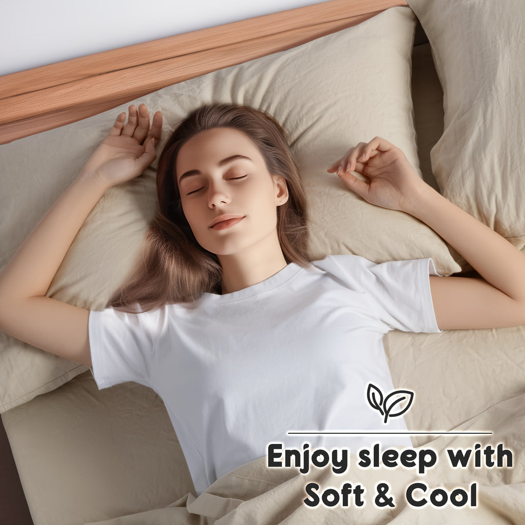 Set of Cotton And Linen Bed Sheets, 4pcs Bedding, Soft And Breathable Blend of Natural Flax And Cotton in Solid Colors, 16-Inch Deep Pocket, Suitable for All Seasons