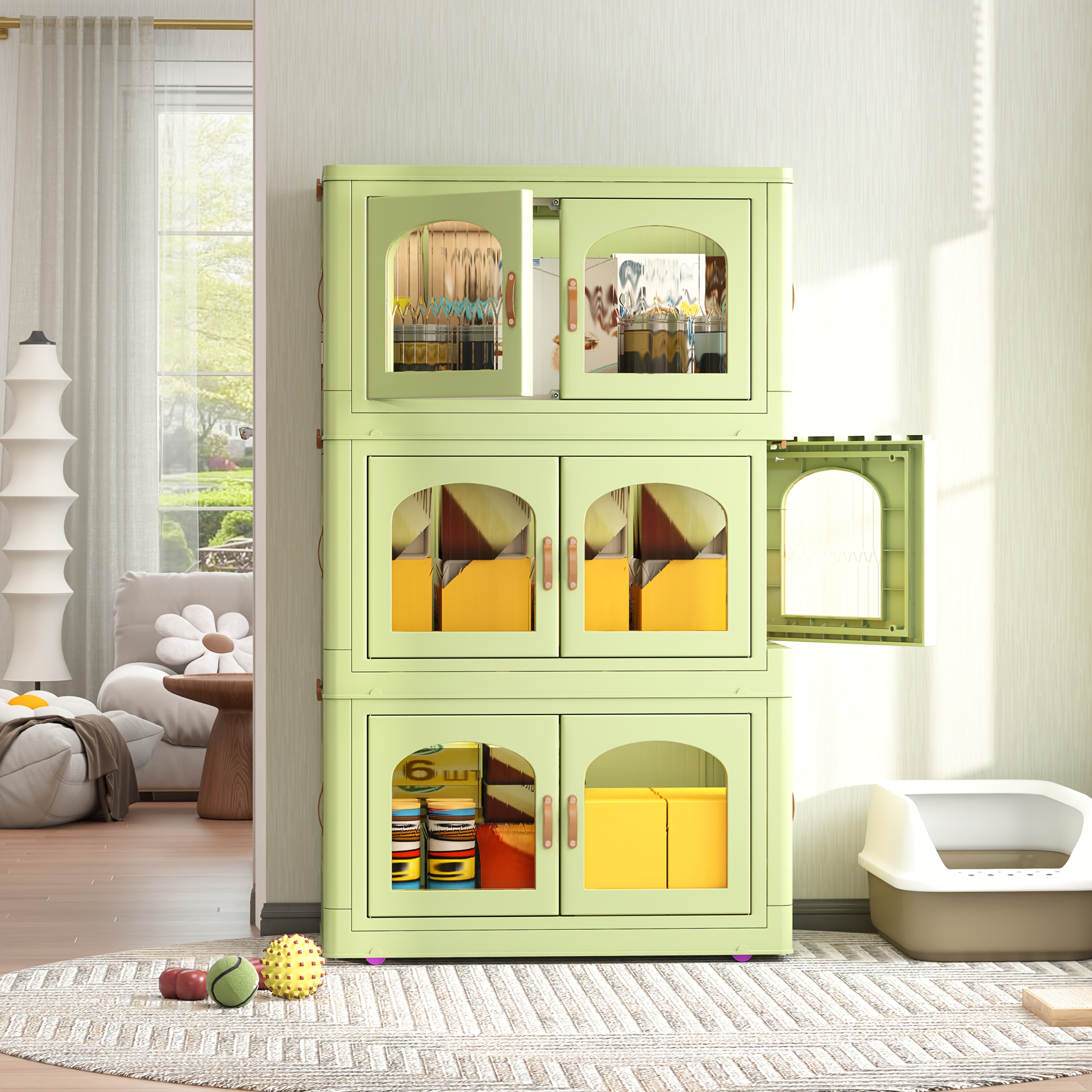 75GAL Plastic Storage Bins With Lids And Magnetic Doors, Storage Containers With Lids And Wheels, Closet Organizers And Storage, Storage Cabinet, For Bedroom, Living Room, Kitchen Organization, Wardrobe Storage And Storage, Organization Supplies