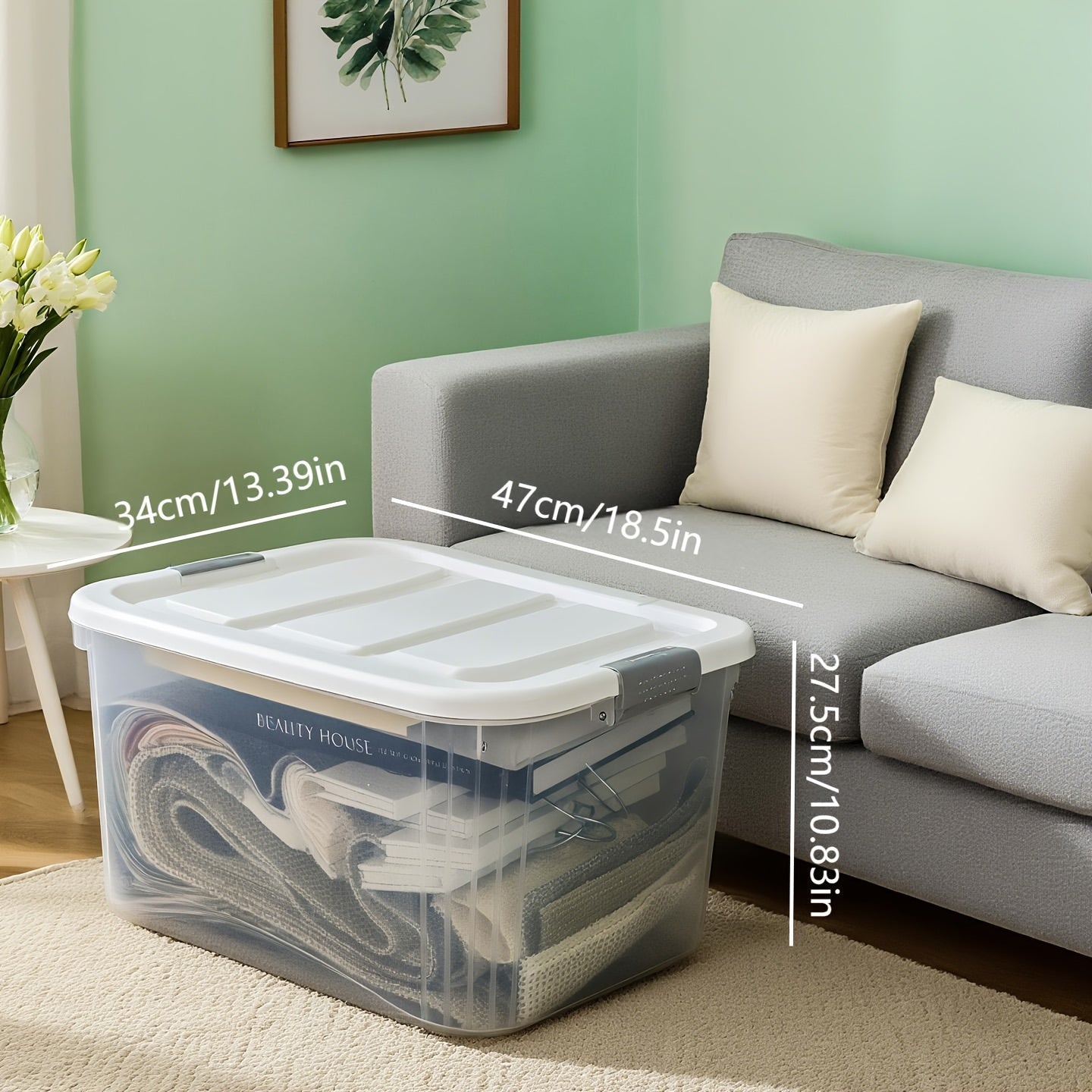 4-Pack Stackable Durable Plastic Storage Boxes | Durable Storage Boxes Clear, High-quality Storage Boxes with Handles and Flaps for Kitchen, Pantry, Bathroom, and Office Organization - Modern, Space-saving Design Storage Containers