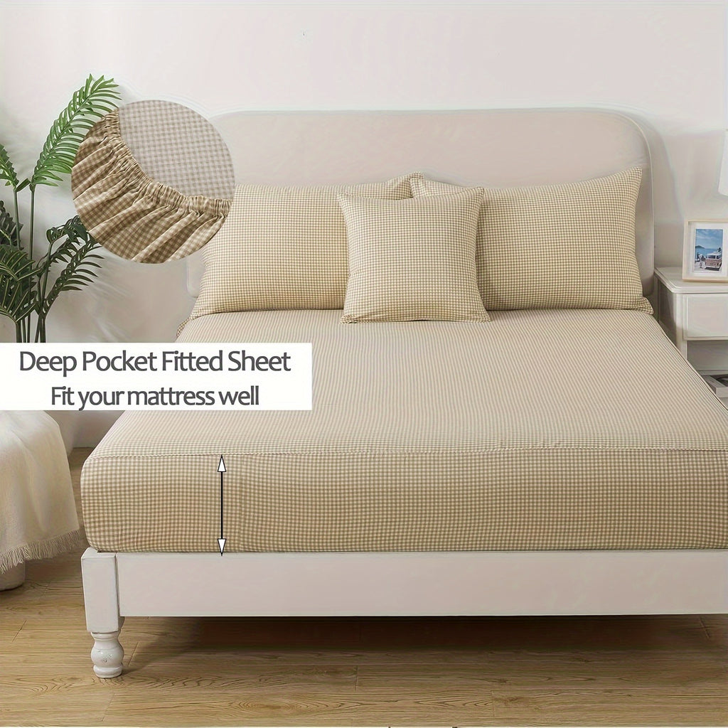 4pcs Soft Breathable Bedding Set - Brown Plaid Deep Pocket Twin\u002FFull\u002FQueen\u002FKing Size Sheets with 2 Pillowcases, 40 Thread Count, All-Season Comfort, Machine Washable