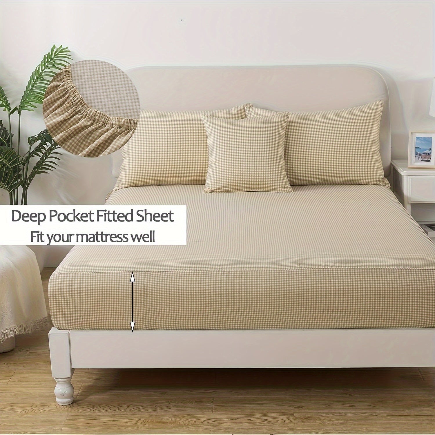 4pcs Soft Breathable Bedding Set - Brown Plaid Deep Pocket Twin\u002FFull\u002FQueen\u002FKing Size Sheets with 2 Pillowcases, 40 Thread Count, All-Season Comfort, Machine Washable