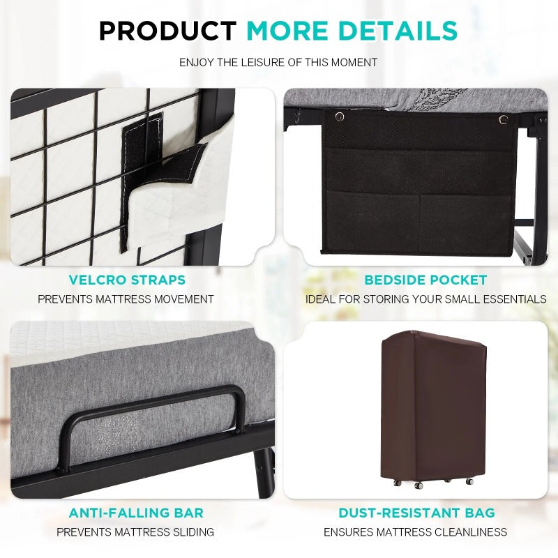 Folding Bed with a Metal Frame, Portable Guest Bed Featuring a 5-Inch Memory Foam Mattress, Designed to Save Space