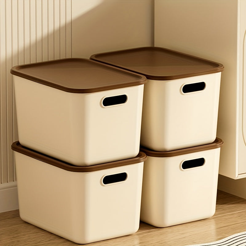 4pcs\u002F8pcs 17-Quart 8.5*10*13.8inch Waterproof Dustproof Modern Stackable Storage Bins with Lids, Handles, Rectangular Flip-Top Plastic Baskets for Shelf Organization, Multi-Purpose Crafts, Snacks, Desk and Dorm Storage, Home Storage