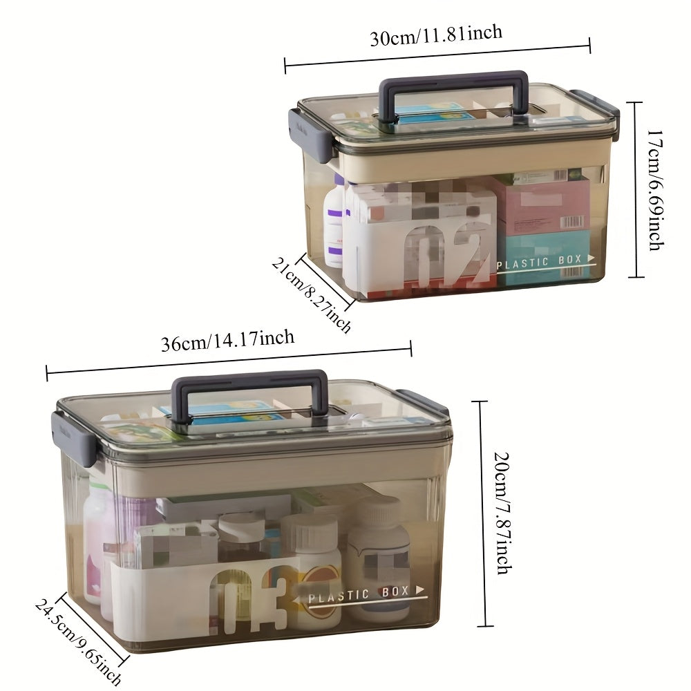 Multi-layer Large-capacity Transparent Waterproof Plastic Storage Box With Handle- Office File Storage Organizer- Portable Medicine Storage Box- Suitable For Office, Home, Travel & Outdoor Use
