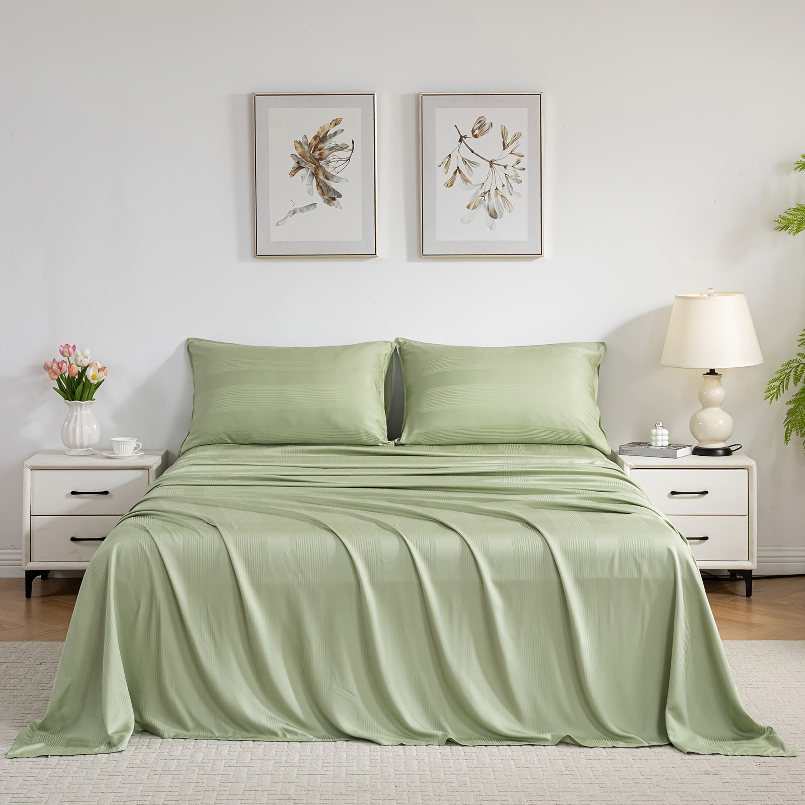 Sheet Set 3pcs\u002F4pcs, Striped Jacquard, 100% Viscose Derived From Bamboo, 16\