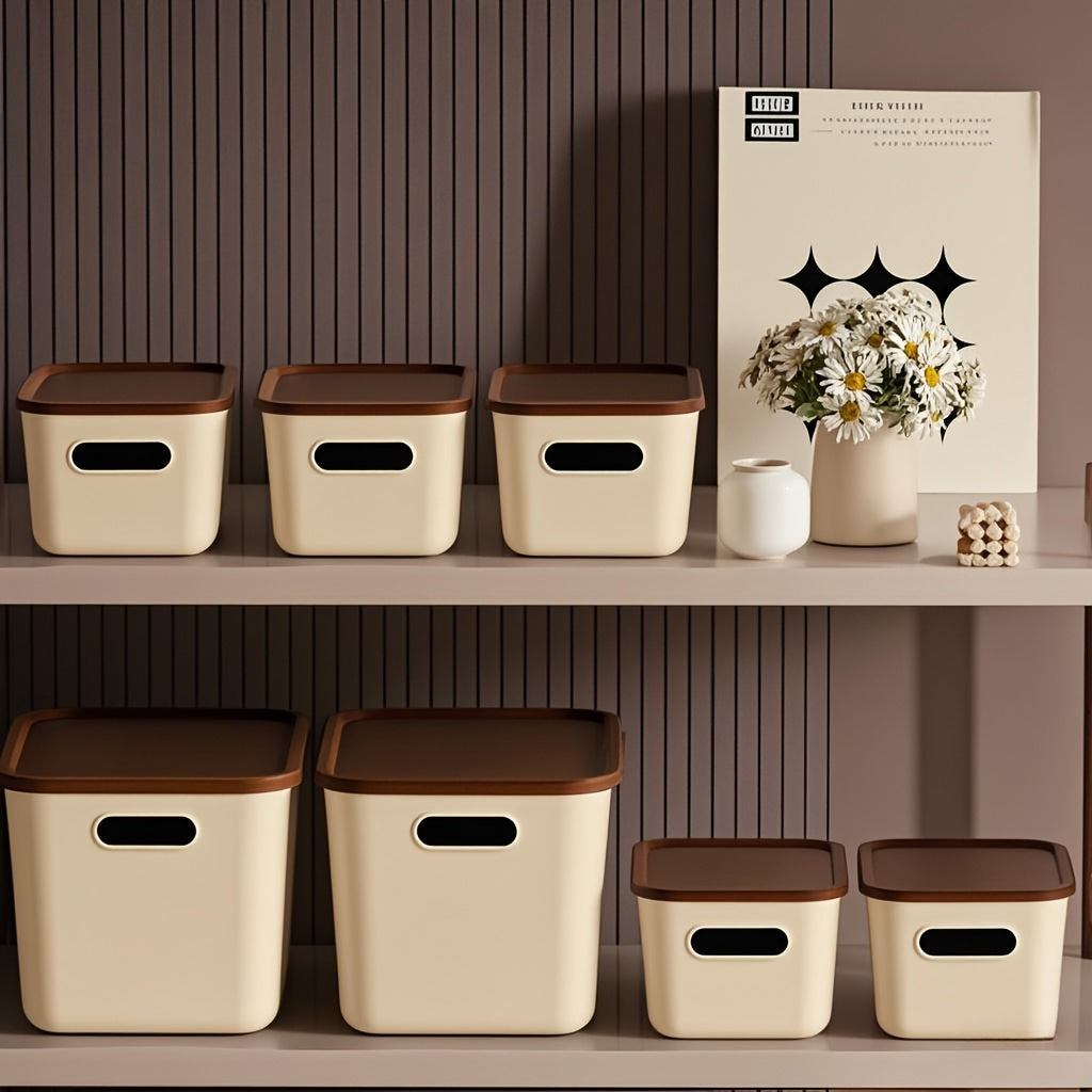 4pcs\u002F8pcs 17-Quart 8.5*10*13.8inch Waterproof Dustproof Modern Stackable Storage Bins with Lids, Handles, Rectangular Flip-Top Plastic Baskets for Shelf Organization, Multi-Purpose Crafts, Snacks, Desk and Dorm Storage, Home Storage