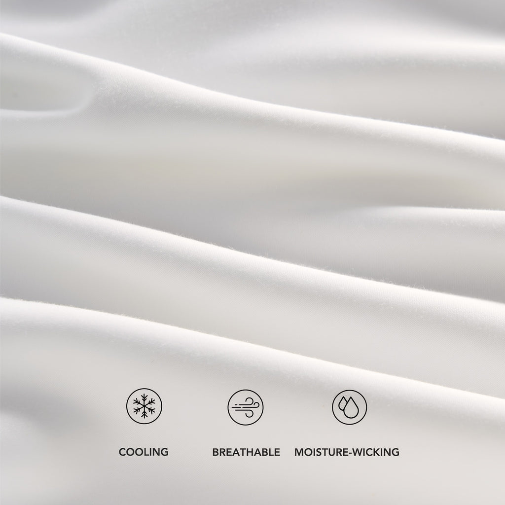 EVERGRACE Cotton Tencel Queen King Size Cooling Sheet Set for Hot Sleepers, 4pcs Silky Luxurious Soft Eucalyptus Lyocell Bedding Set, 1 Flat Sheet, 1 Deep Pocket Fitted Sheet, 2 Shams