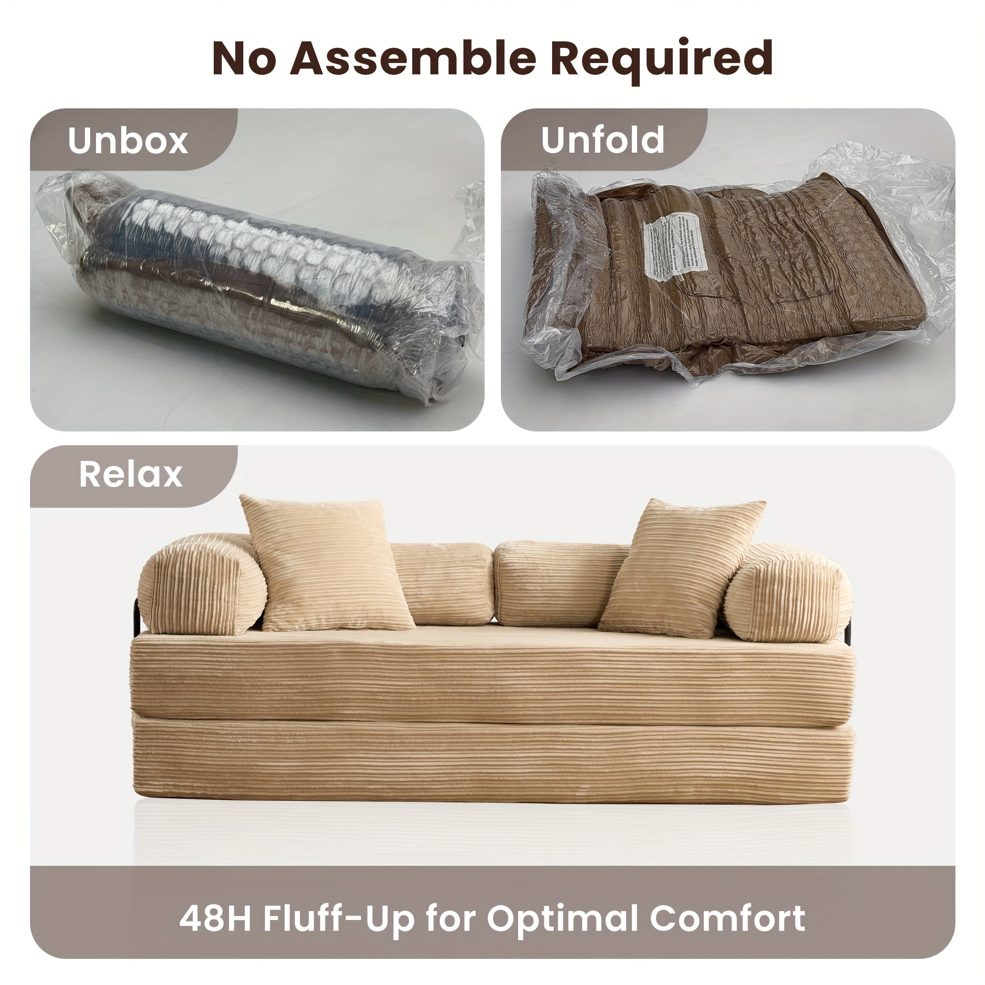 Folding Sofa Bed, Modern Floor Sofa with 2 Pillows, Convertible Corduroy Fabric Foam-Filled Sleeper Sofa Bed, 15\