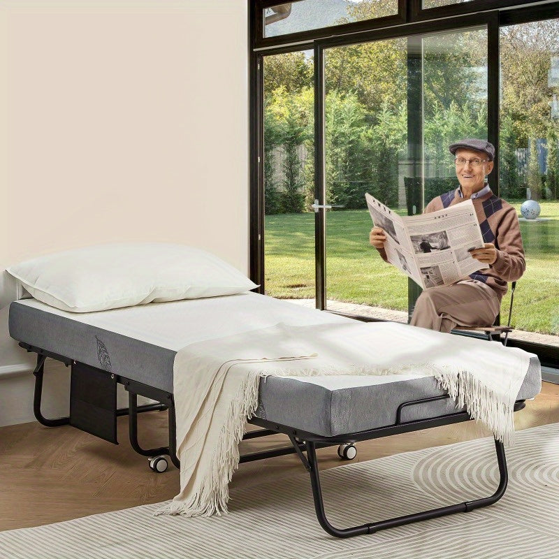 Folding Bed with a Metal Frame, Portable Guest Bed Featuring a 5-Inch Memory Foam Mattress, Designed to Save Space