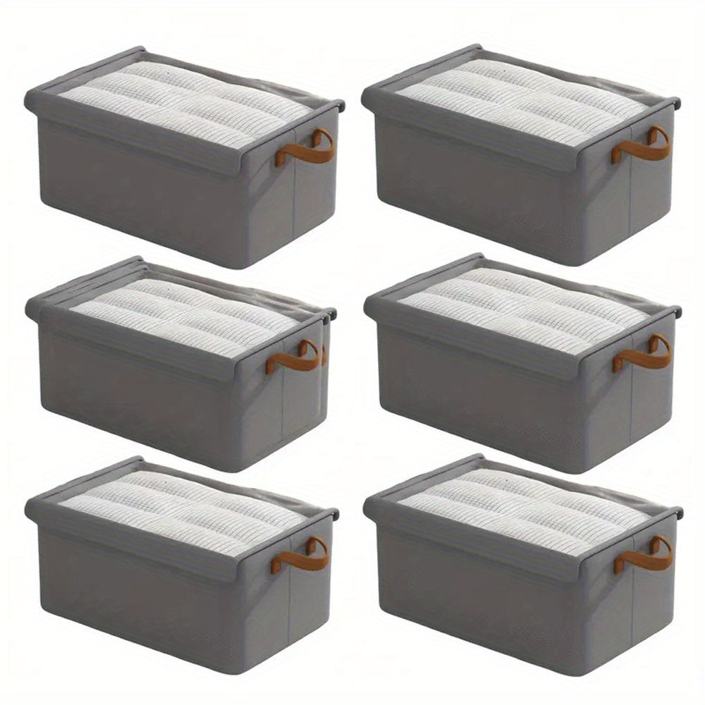 4\u002F 6pcs Clothes Organizer Box With Handles, Foldable Wardrobe Storage Box With Steel Frame, Stackable Sundries Storage Box With Bottom Plate, Storage Box With Transparent Visual Lid - 18.5*11.02*7.87inch