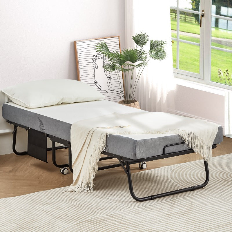 Folding Bed with a Metal Frame, Portable Guest Bed Featuring a 5-Inch Memory Foam Mattress, Designed to Save Space